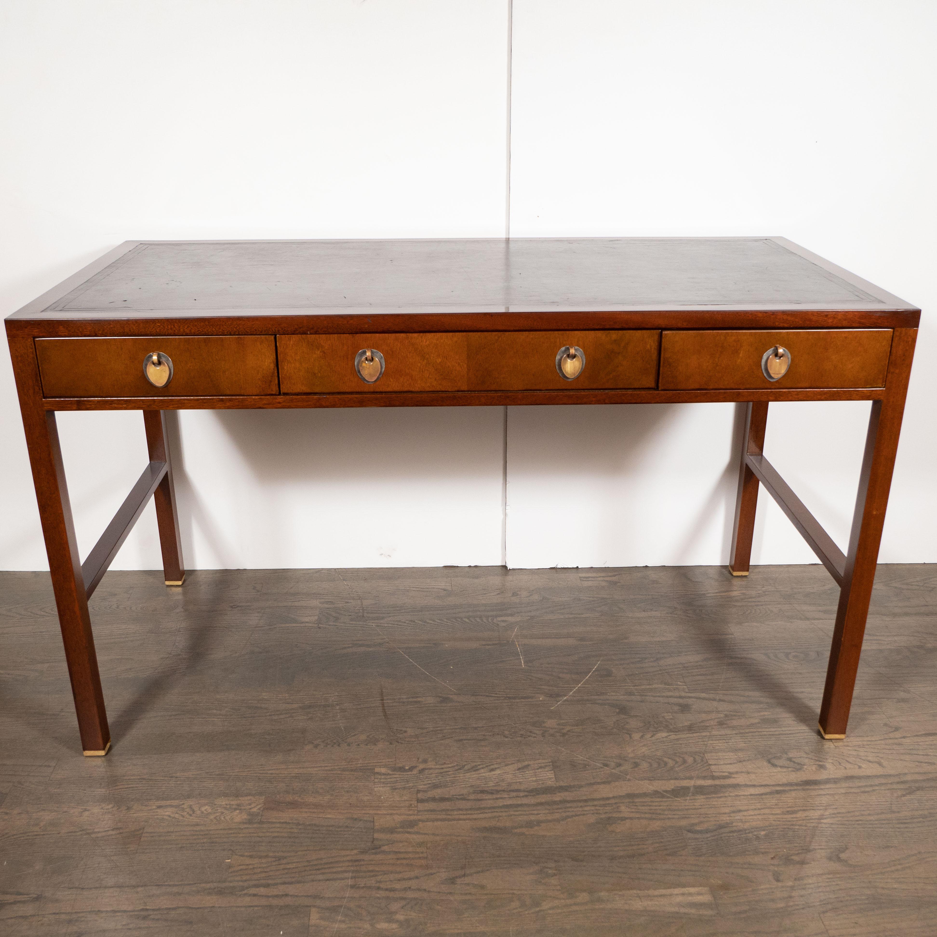Mid-Century Modern Walnut and Black Leather Desk by Edward Wormley for Dunbar 1