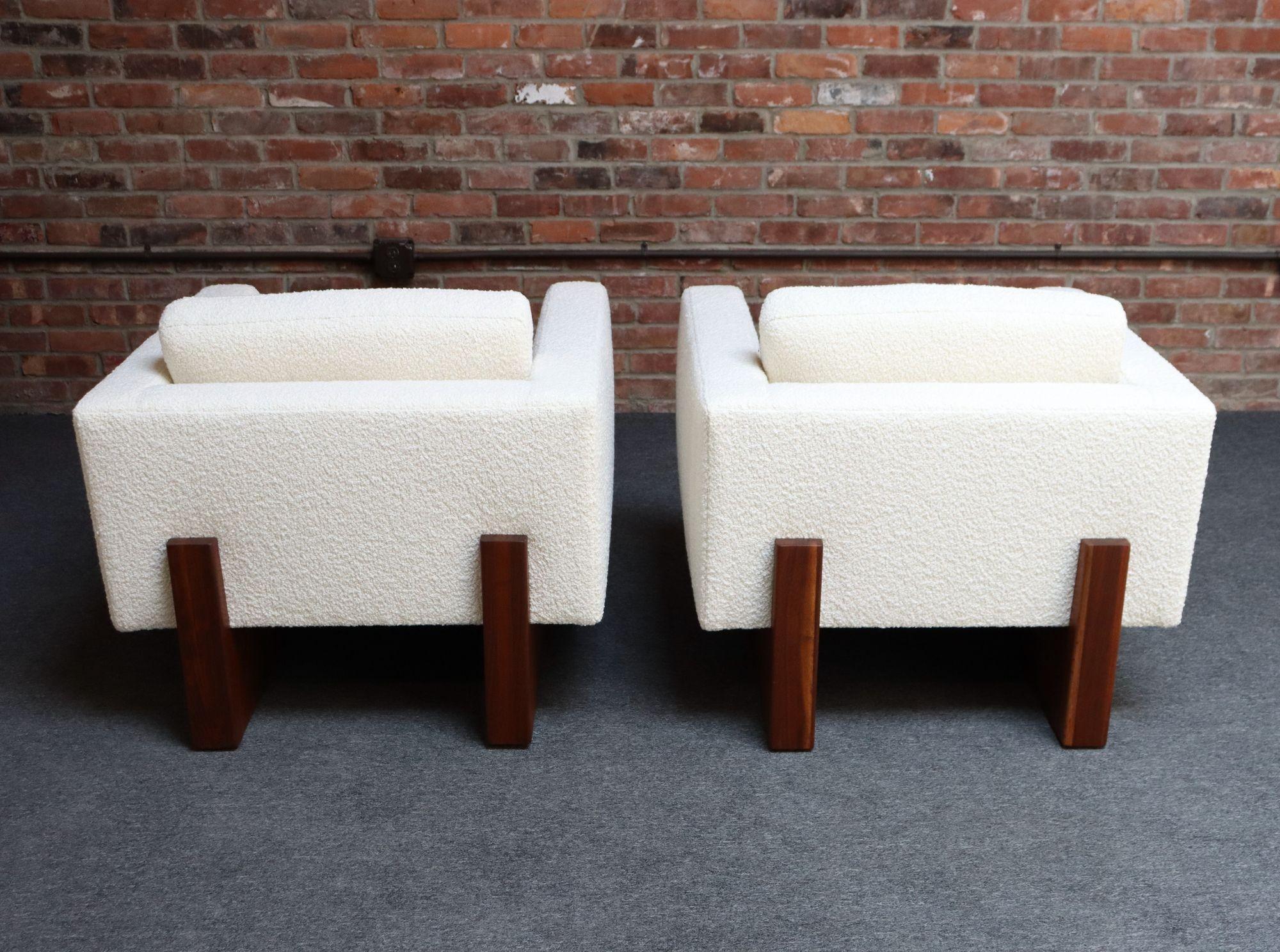 Mid-Century Modern Walnut and Bouclé Cube Lounge Chairs by Harvey Probber 10