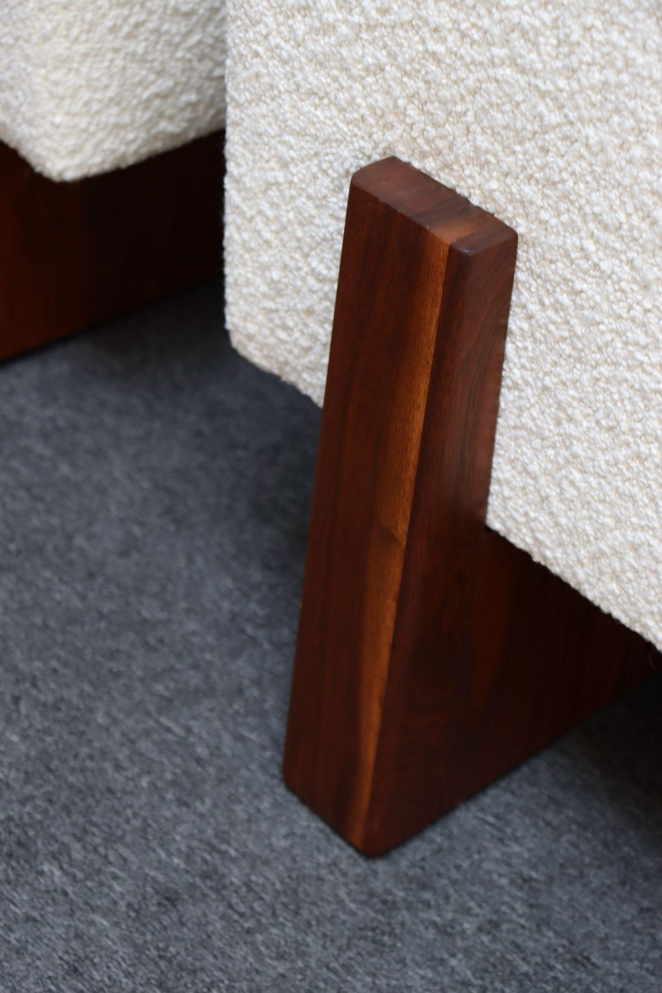 Mid-Century Modern Walnut and Bouclé Cube Lounge Chairs by Harvey Probber 13