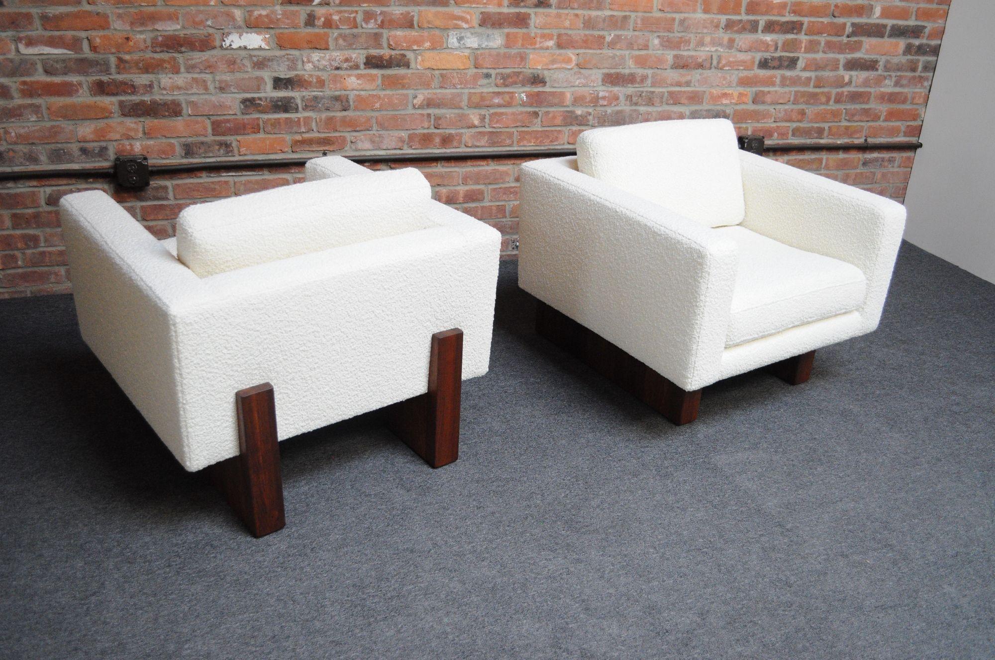 Mid-Century Modern Walnut and Bouclé Cube Lounge Chairs by Harvey Probber 11