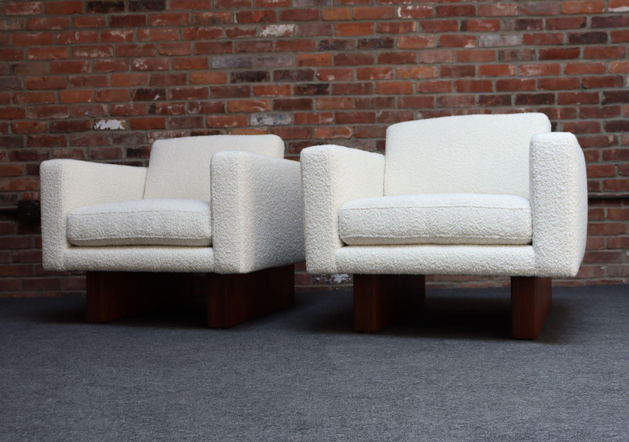 Mid-Century Modern Walnut and Bouclé Cube Lounge Chairs by Harvey Probber 14