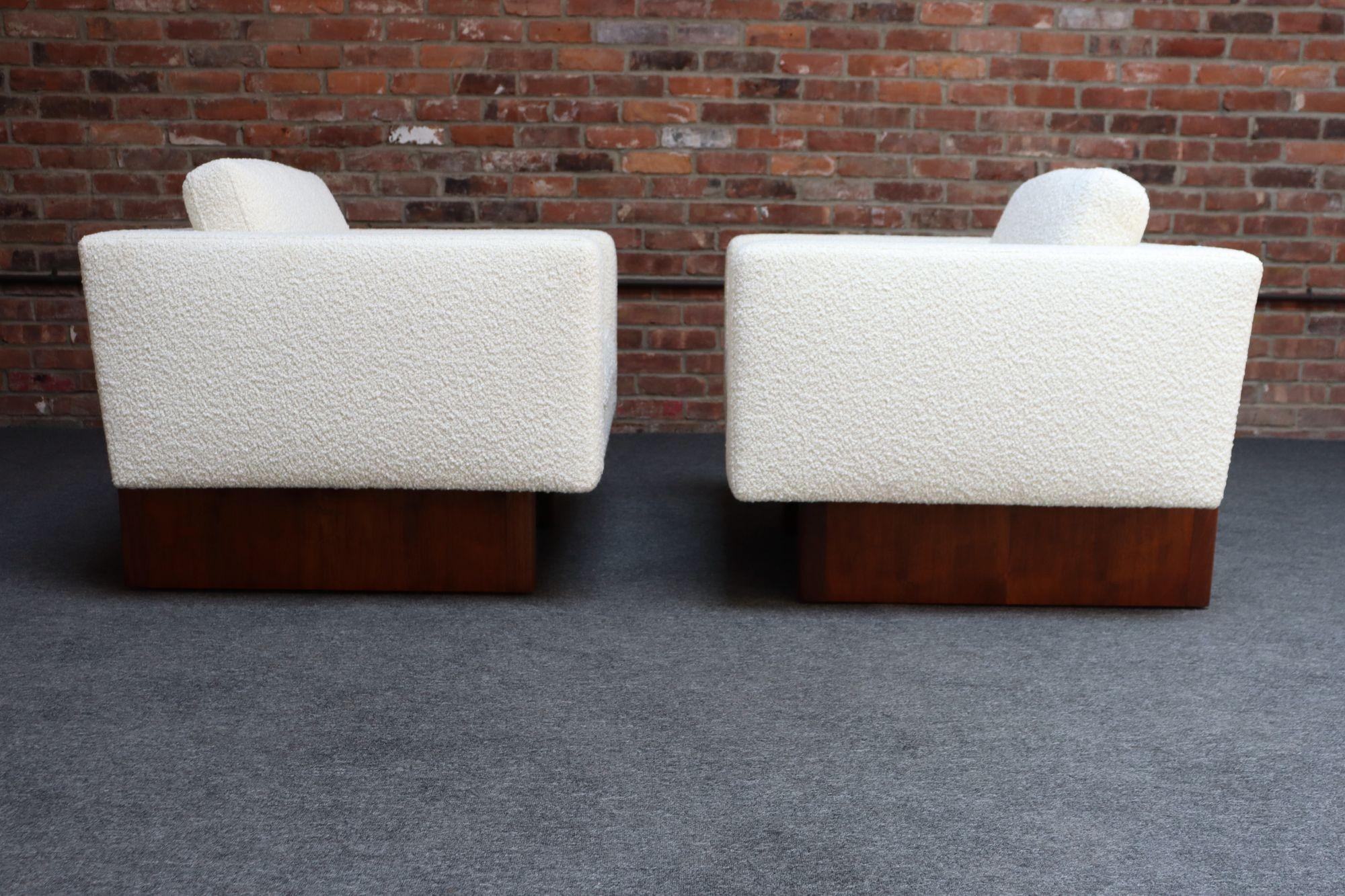Mid-Century Modern Walnut and Bouclé Cube Lounge Chairs by Harvey Probber 12