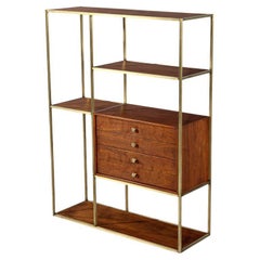 Mid-Century Modern Walnut and Brass Bookcase Etagere by Paul McCobb