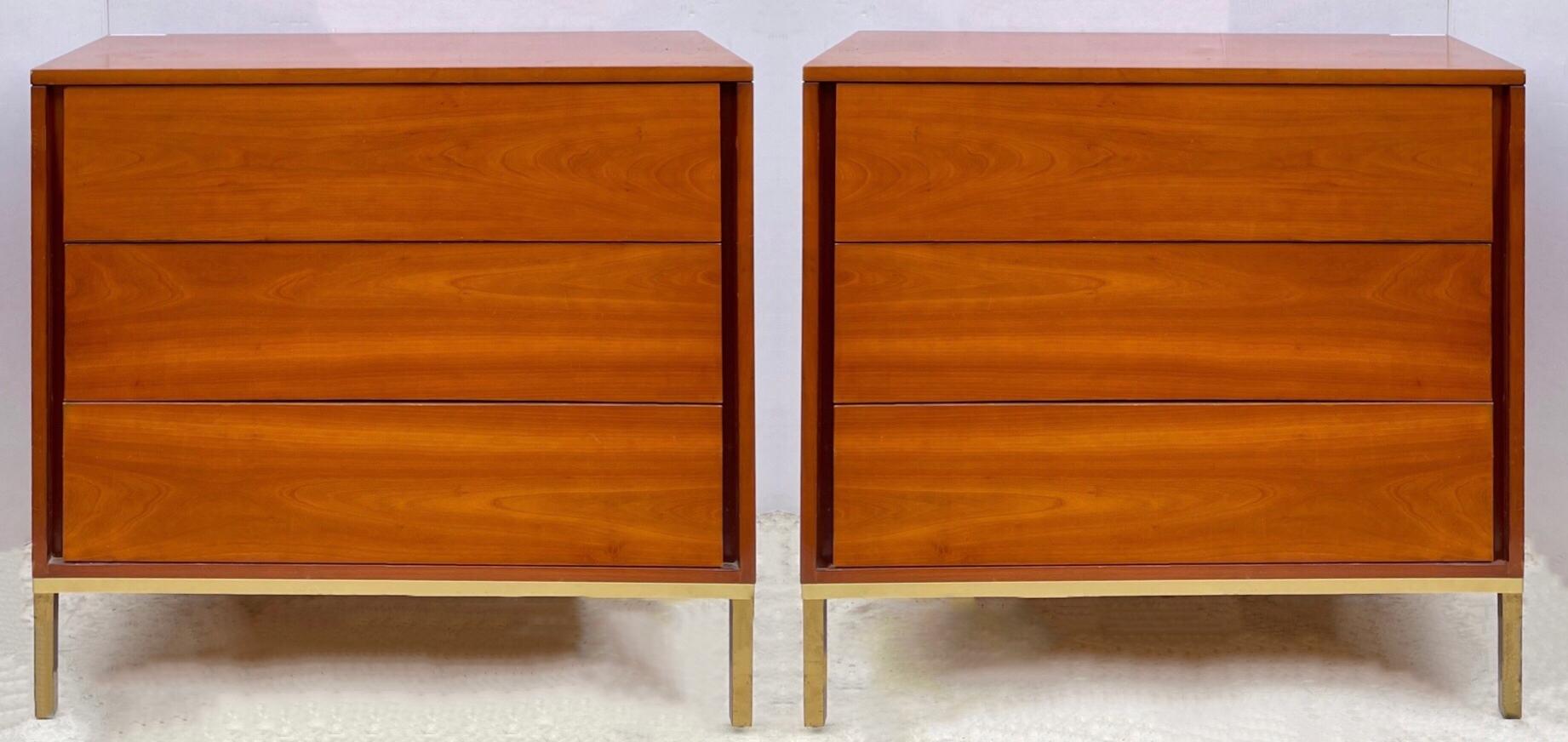 20th Century Mid-Century Modern Walnut and Brass Chests by John Stuart, Pair For Sale