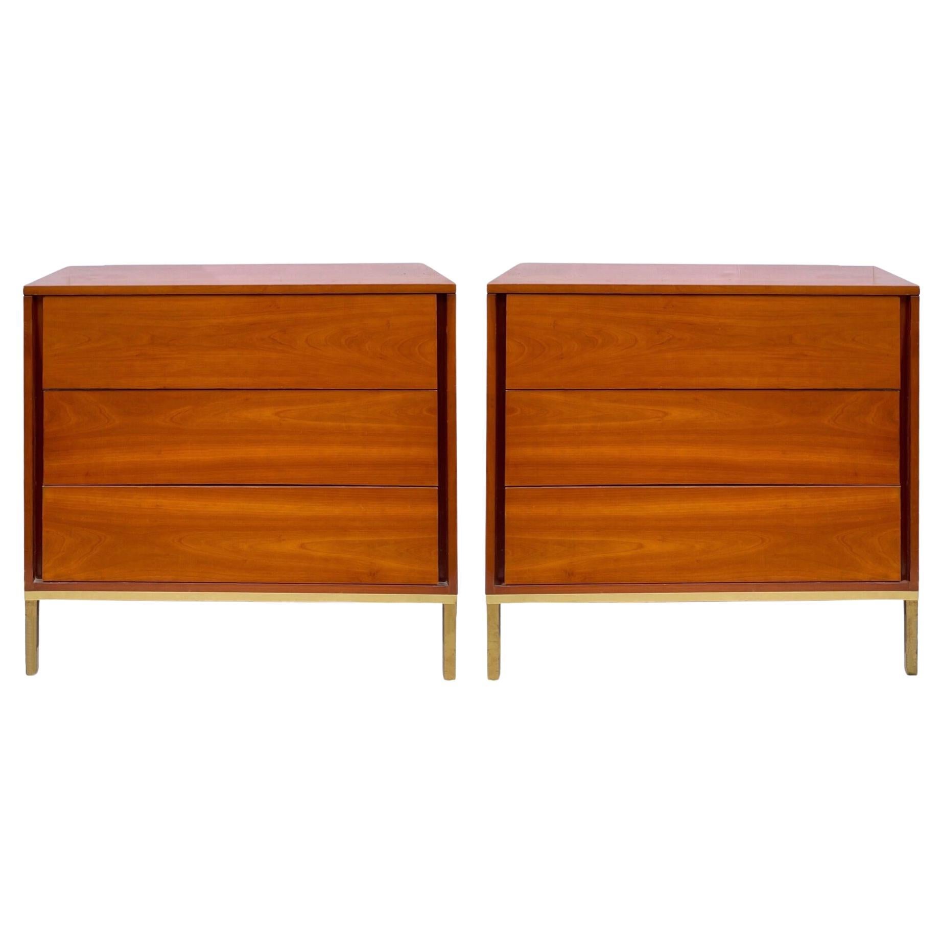 Mid-Century Modern Walnut and Brass Chests by John Stuart, Pair For Sale