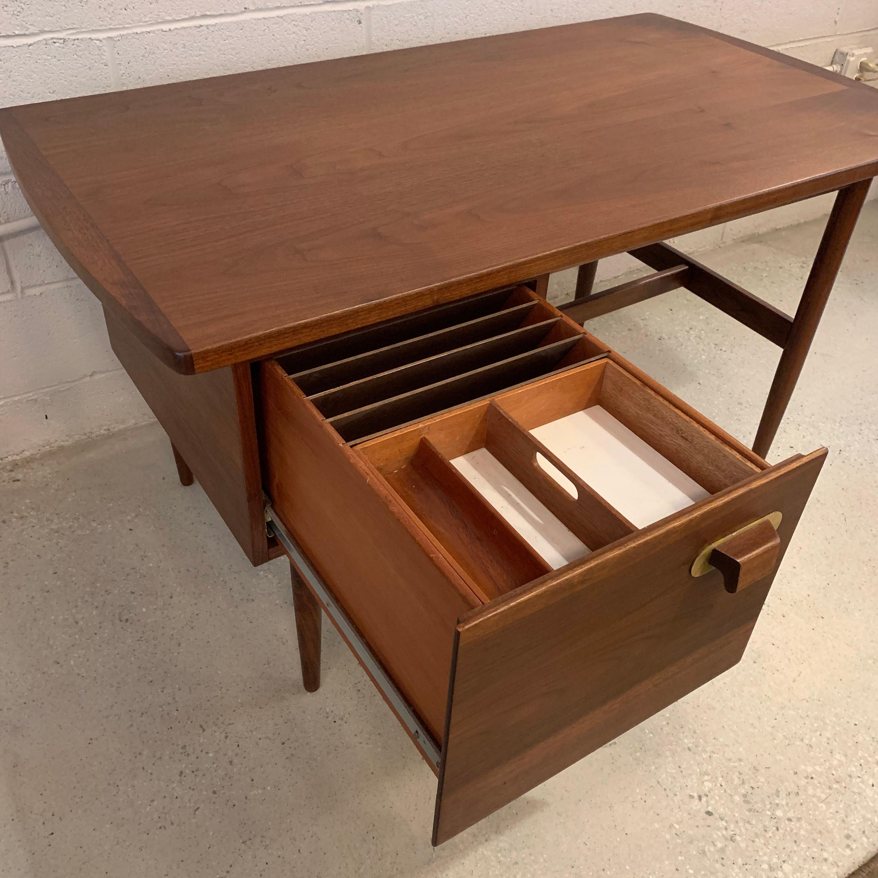 Mid-Century Modern Walnut and Brass Desk by Jens Risom 1