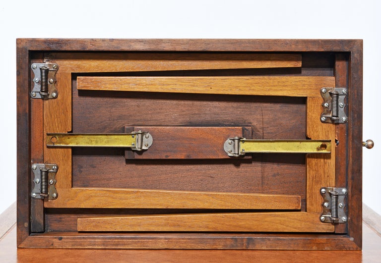 MCM Walnut and Brass Leather Top Cocktail Table with Four Serving Tray