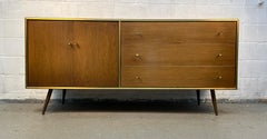 Mid-Century Modern Walnut and Brass Six Drawer Dresser