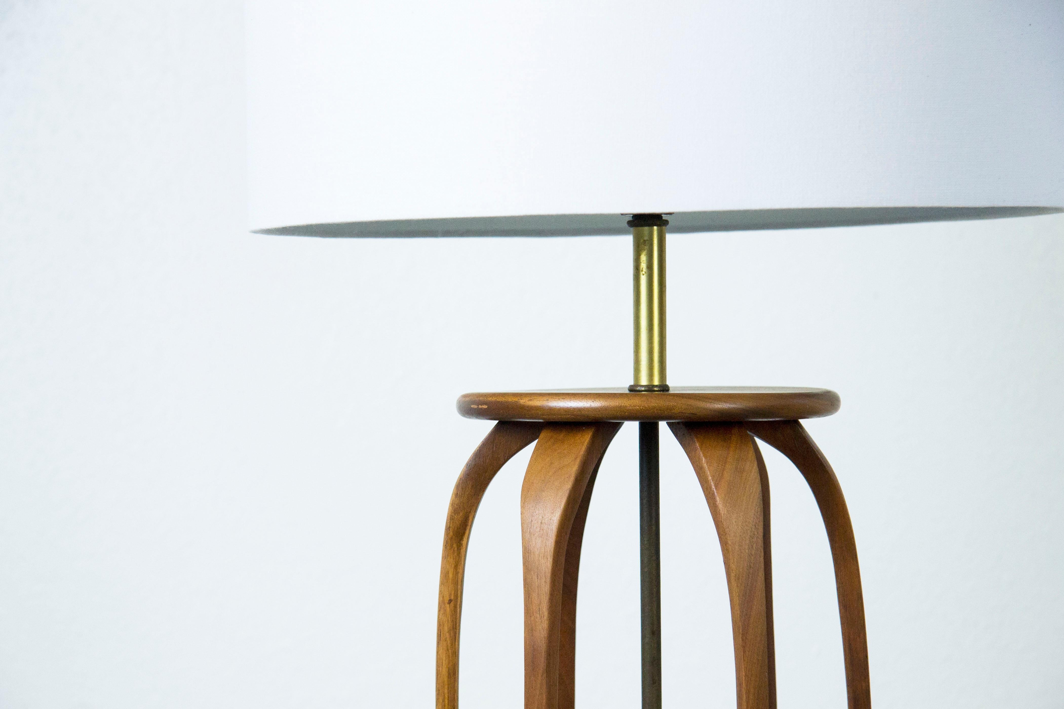 American Mid-Century Modern Walnut and Brass Table Lamp by Modeline