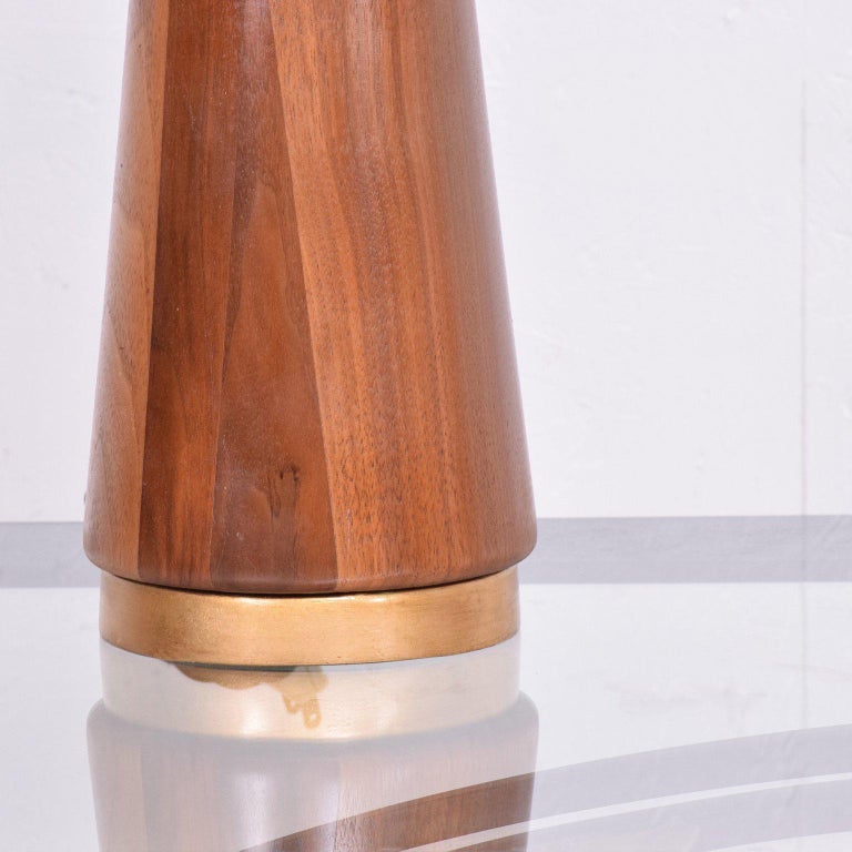 Mid-Century Modern Walnut and Brass Table Lamps 2