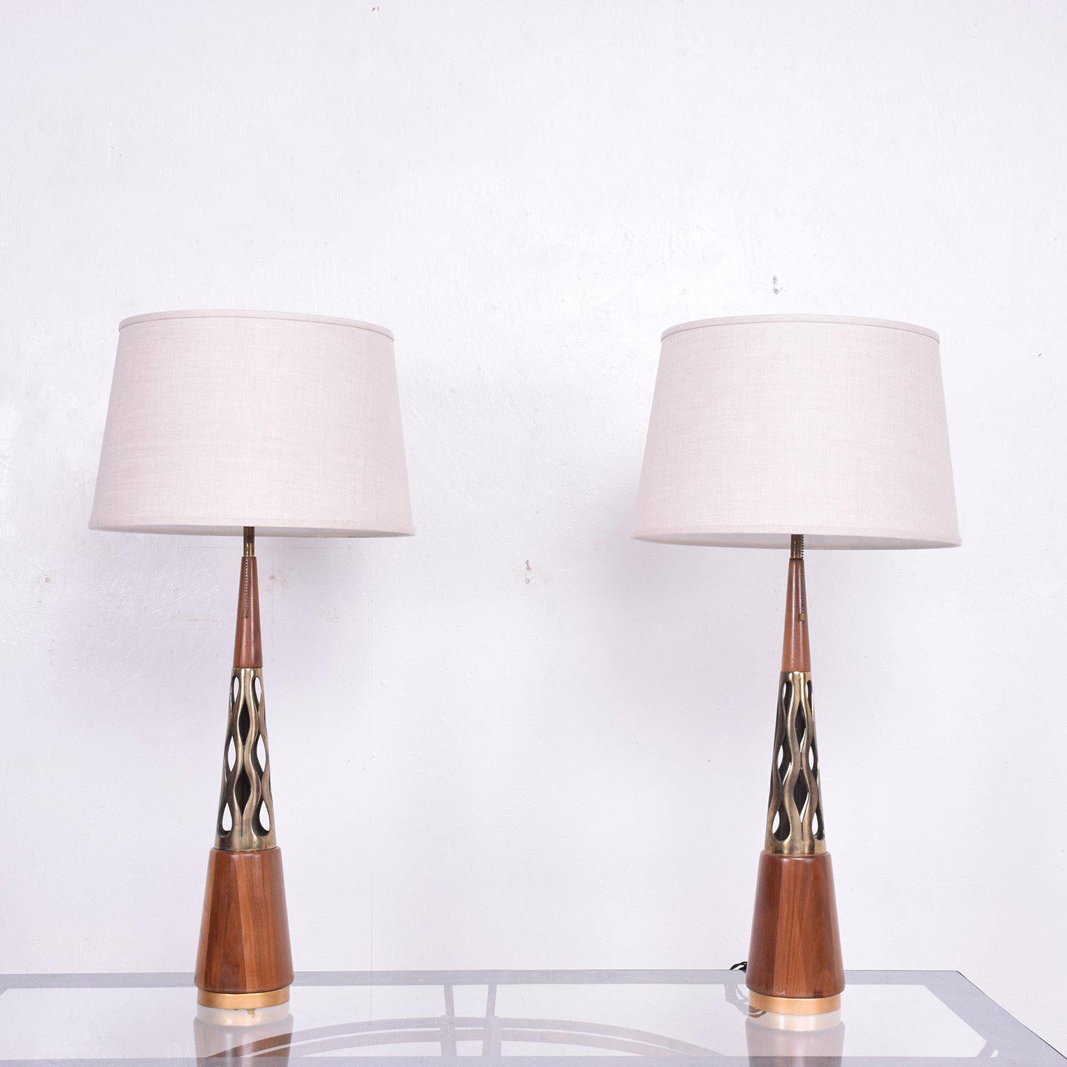 Mid-20th Century Mid-Century Modern Walnut and Brass Table Lamps