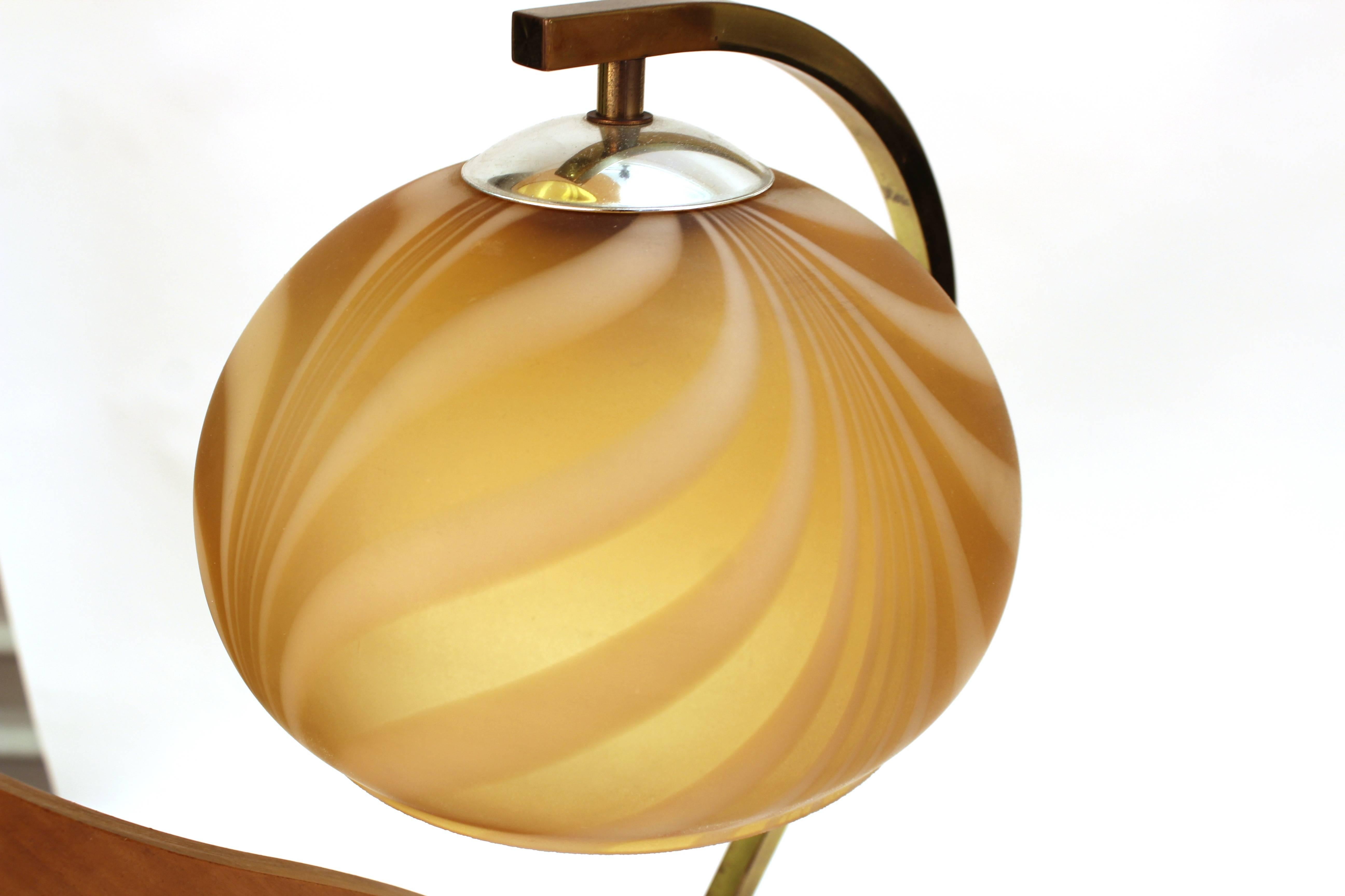 Mid-Century Modern Walnut and Brass Table Lamps with Glass Globe Shades 2