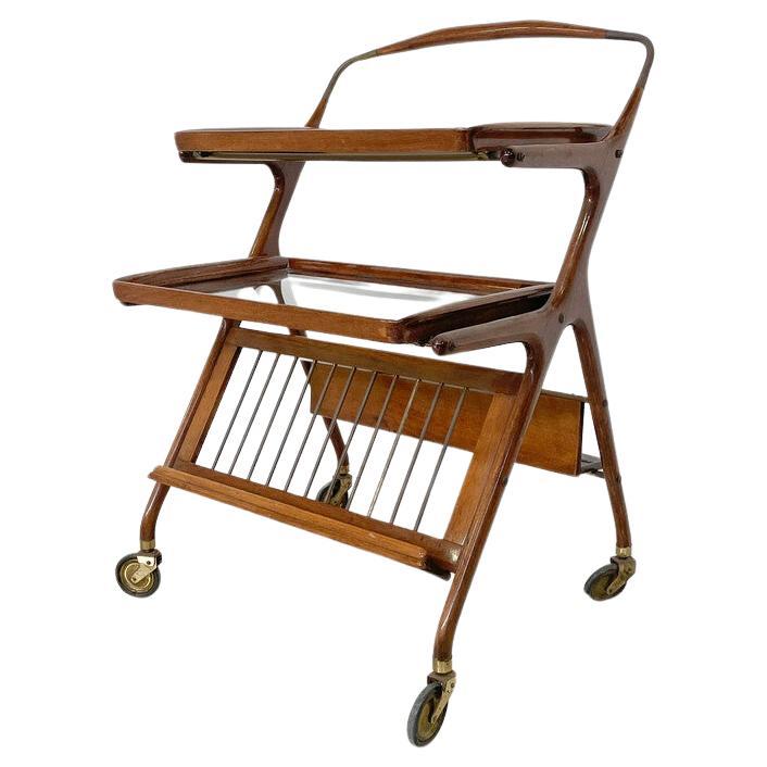 Mid-Century Modern Walnut and Brass Trolley by Cesare Lacca for Cassina, 1950s For Sale