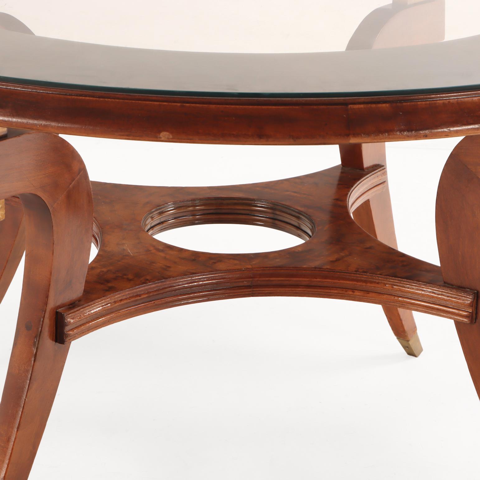 Having splay legs and gilt highlights, this excellent statement table would be a highlight for mid-century or Hollywood-Regency interiors — It is well-crafted and visually striking. Could be used as a dining, games or center table depending on your
