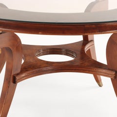Mid Century Modern Walnut and Burl Walnut Glass Top Dining Table, C. 1960.
