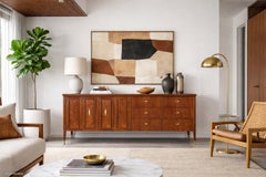 Mid-Century Modern Walnut and Burl Wood Curved Front Credenza, 1950s