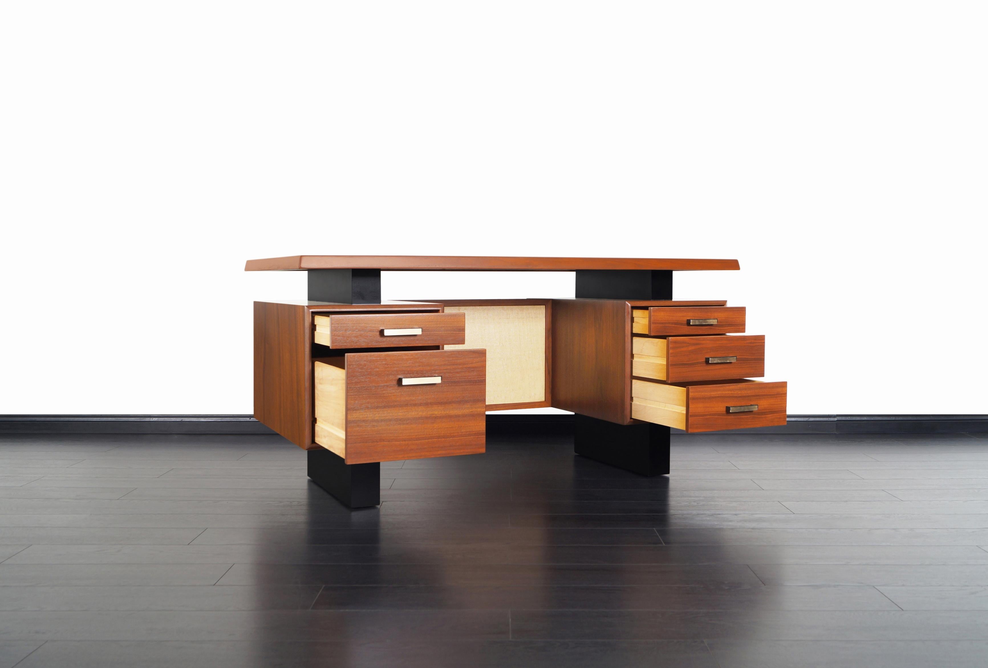 American Mid-Century Modern Walnut and Cane Desk