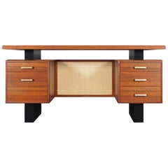 Mid-Century Modern Walnut and Cane Desk