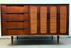 Mid-Century Modern Walnut and Cane Dry Bar