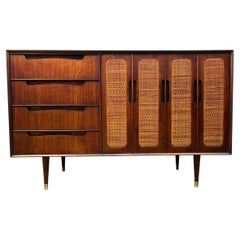 Mid-Century Modern Walnut and Cane Dry Bar