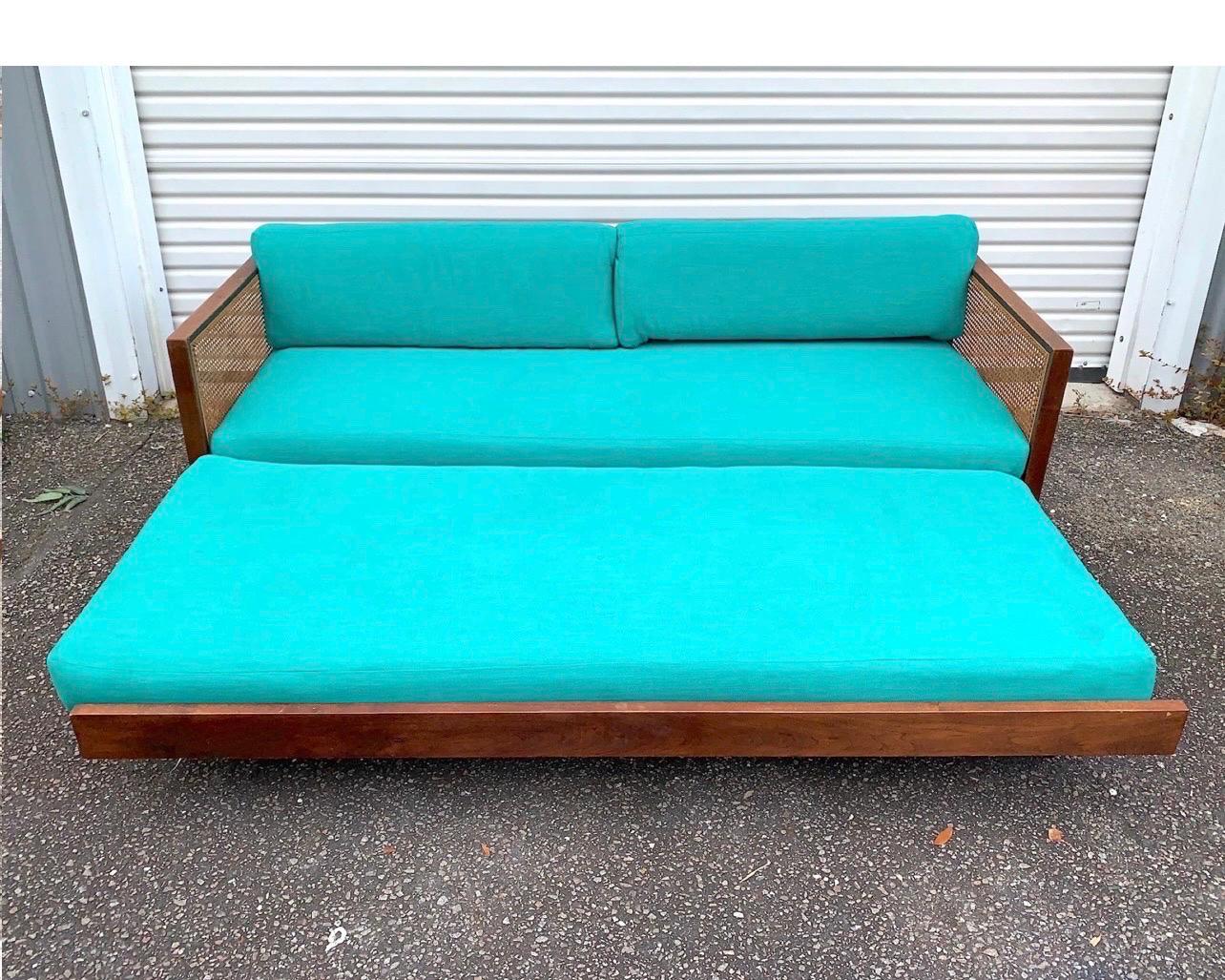 Mid-Century Modern Walnut and Cane Sofa In Good Condition In Charleston, SC