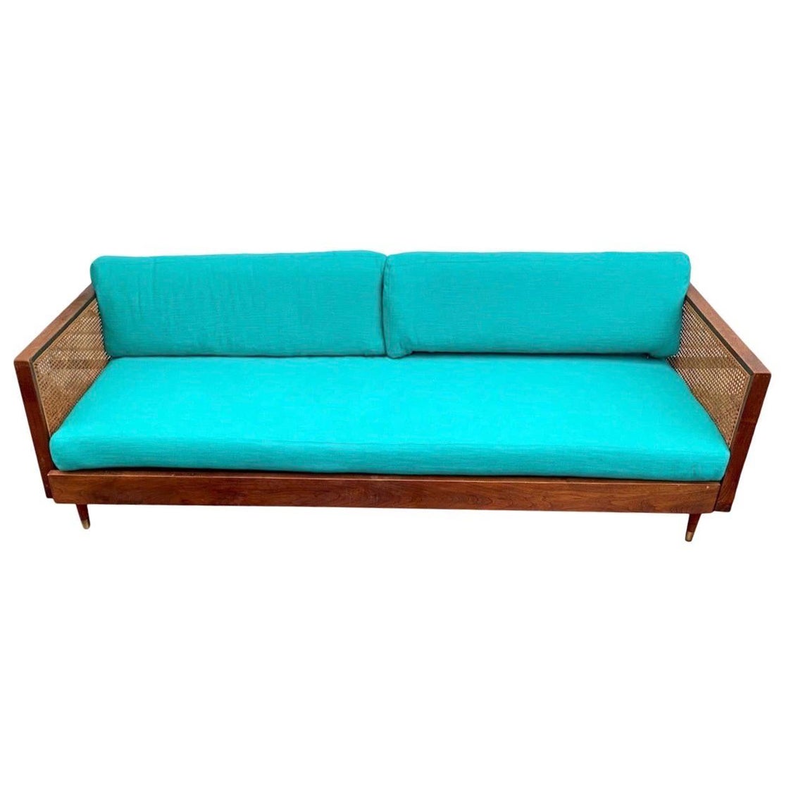 Mid-Century Modern Walnut and Cane Sofa