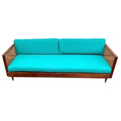 Mid-Century Modern Walnut and Cane Sofa