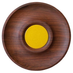 Retro Mid-Century Modern Walnut and Ceramic Serving Bowl Platter