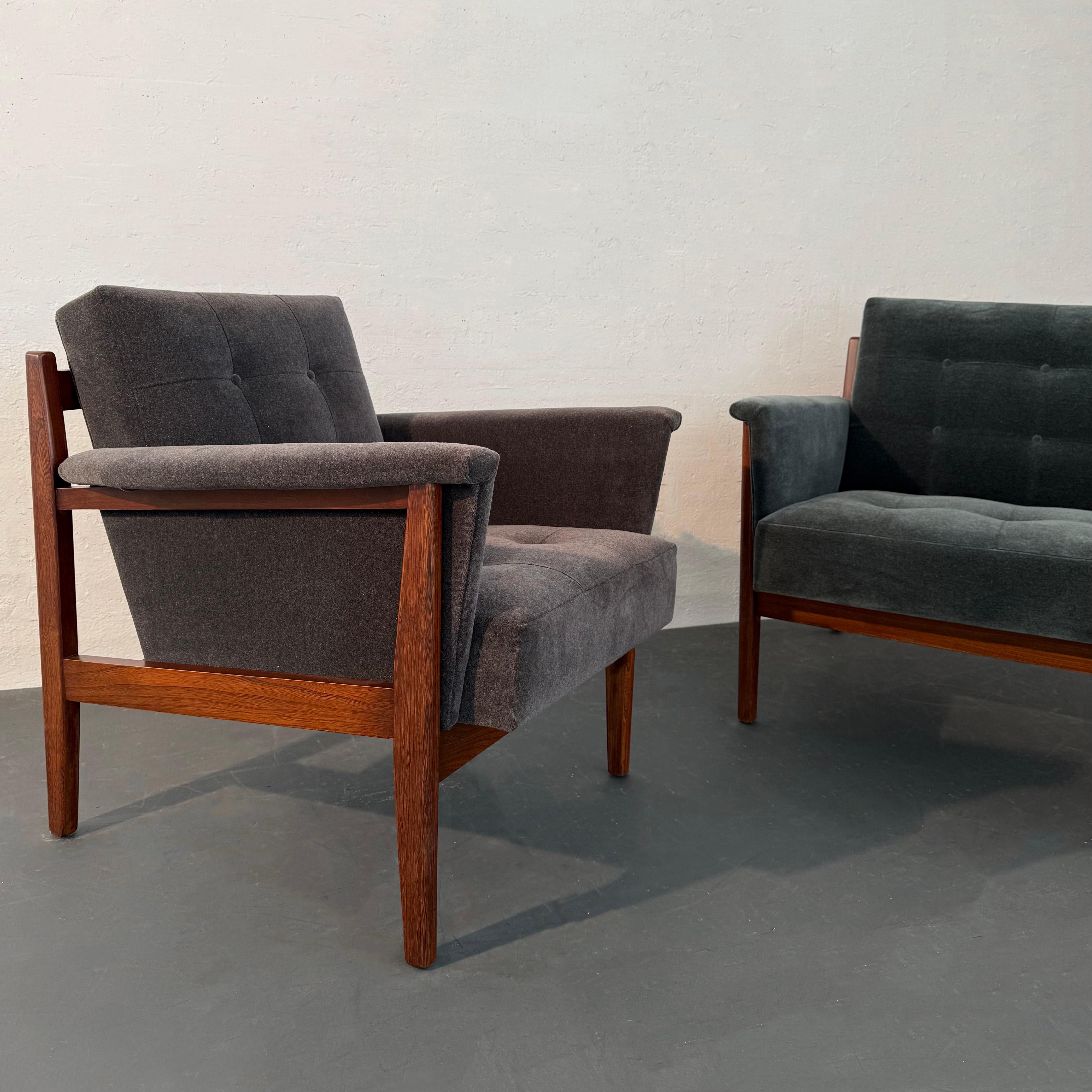 American Mid-Century Modern Walnut And Chenille Upholstered Lounge Chair