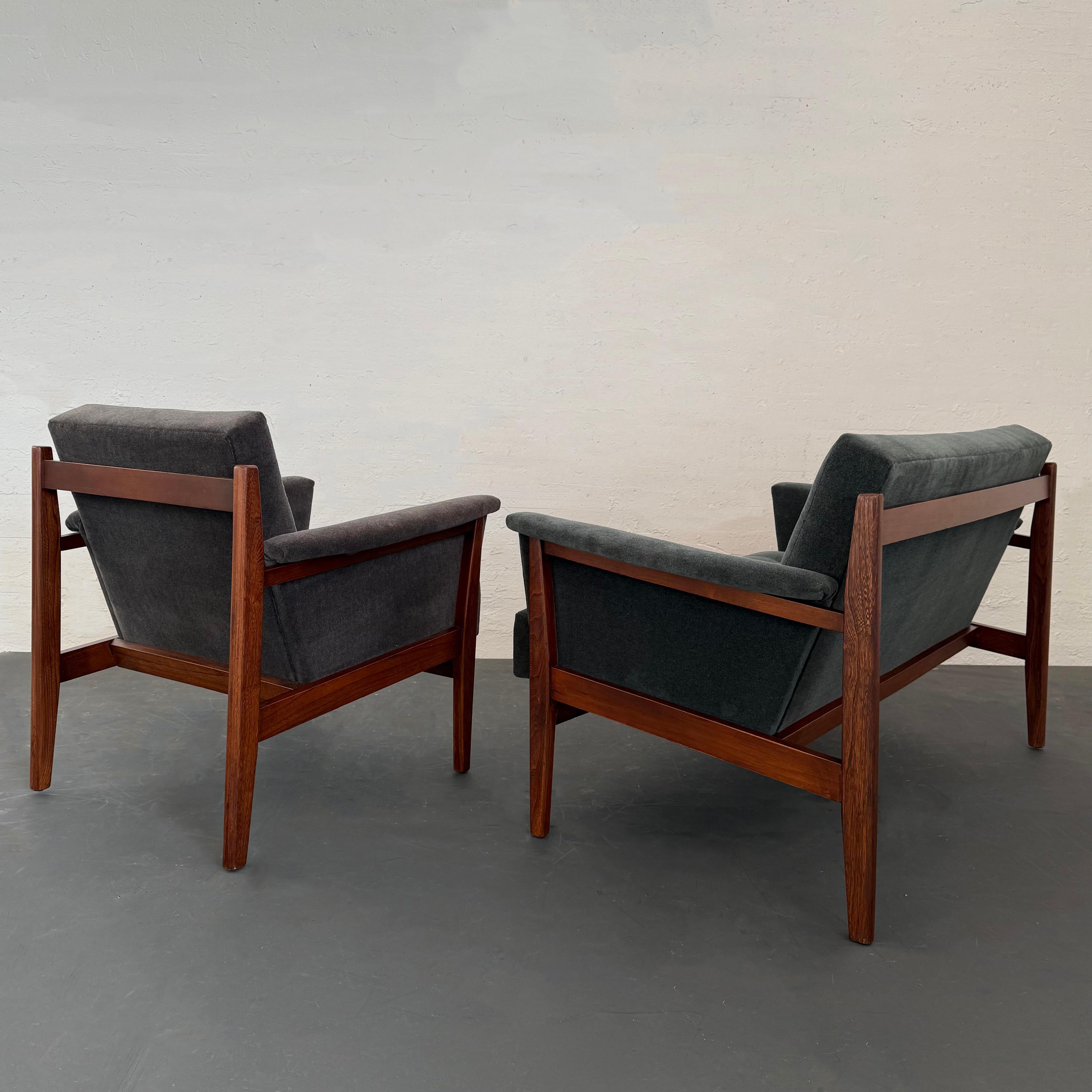 20th Century Mid-Century Modern Walnut And Chenille Upholstered Lounge Chair