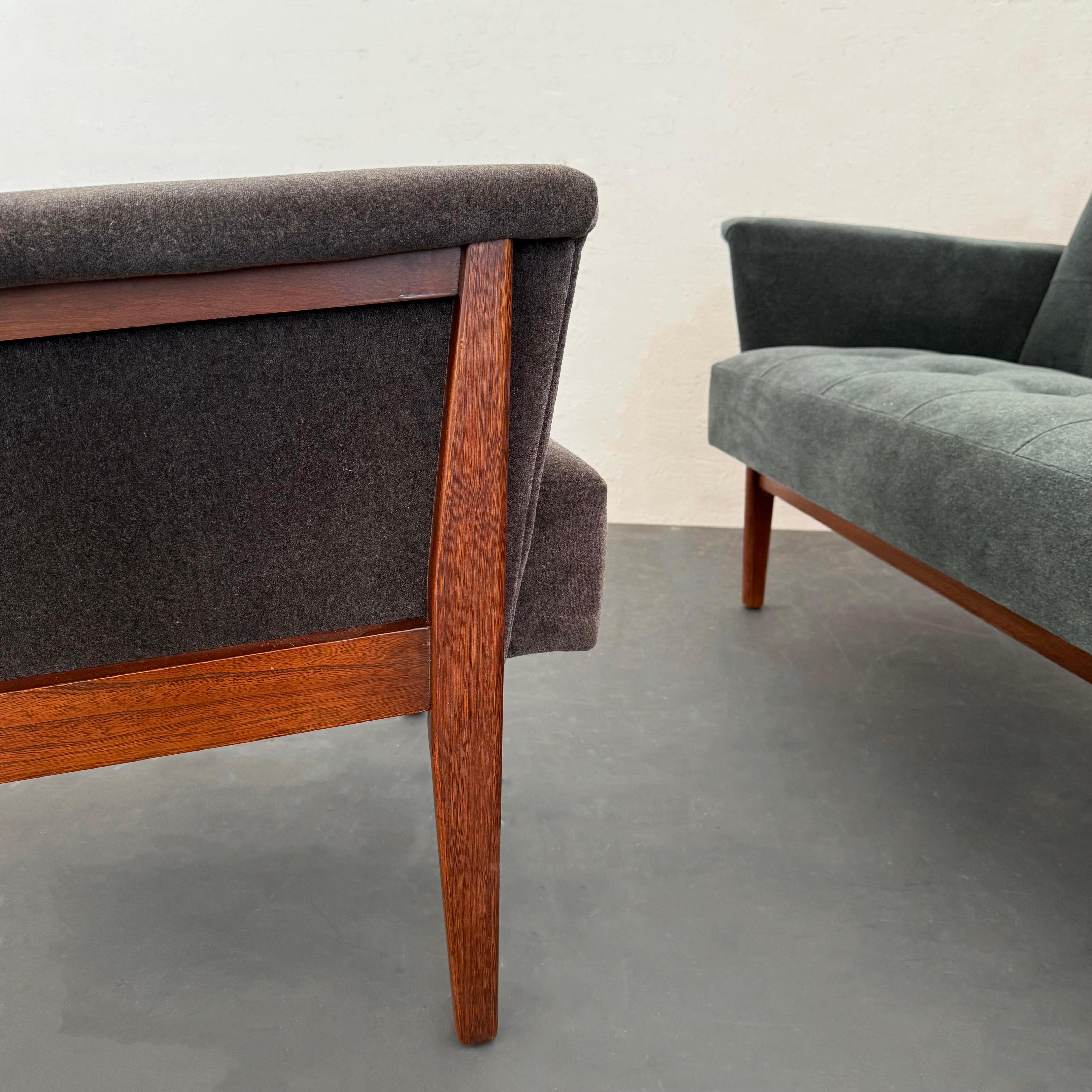 Velvet Mid-Century Modern Walnut And Chenille Upholstered Lounge Chair