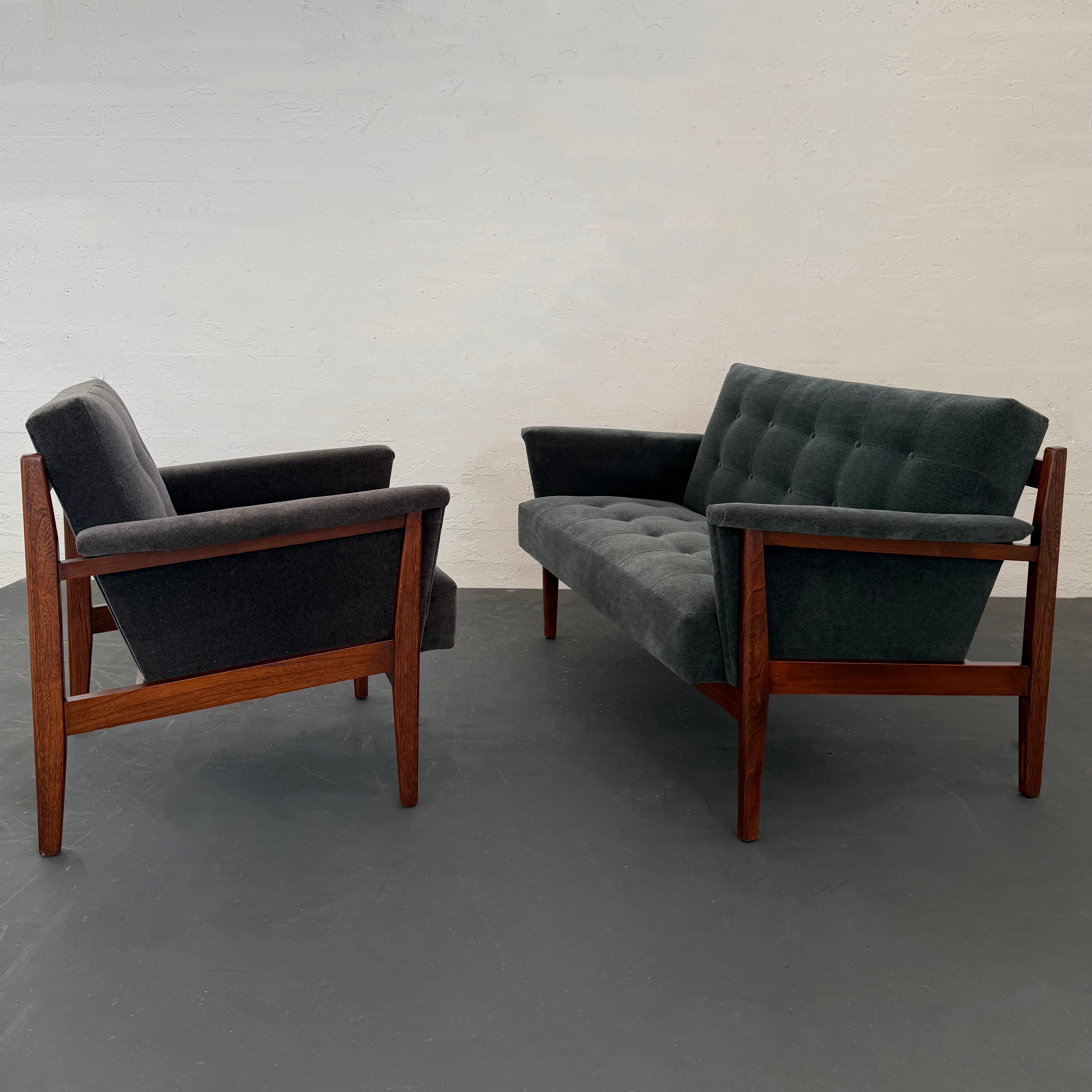 Mid-Century Modern Walnut And Chenille Upholstered Lounge Chair 2