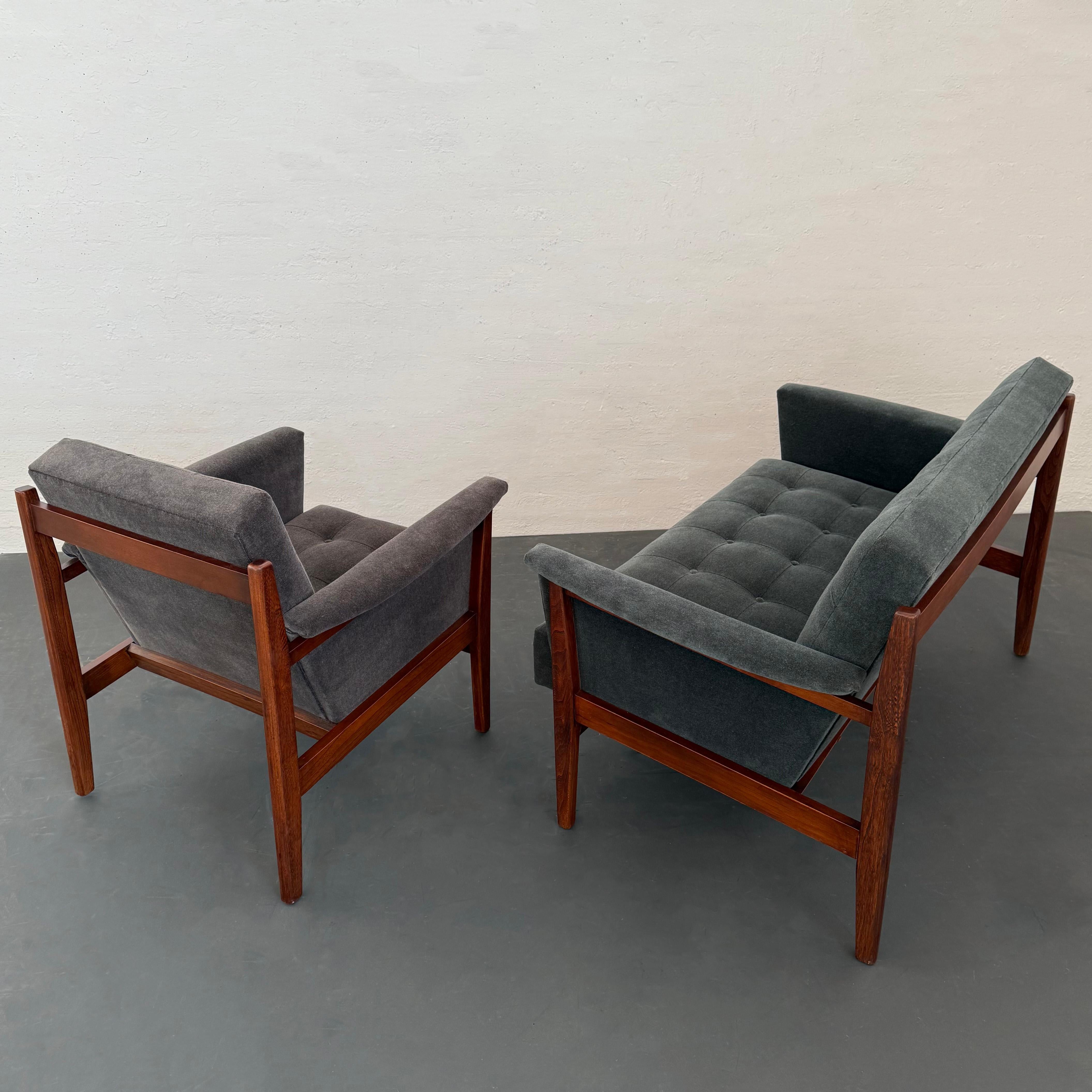 Mid-Century Modern Walnut And Chenille Upholstered Lounge Chair 3