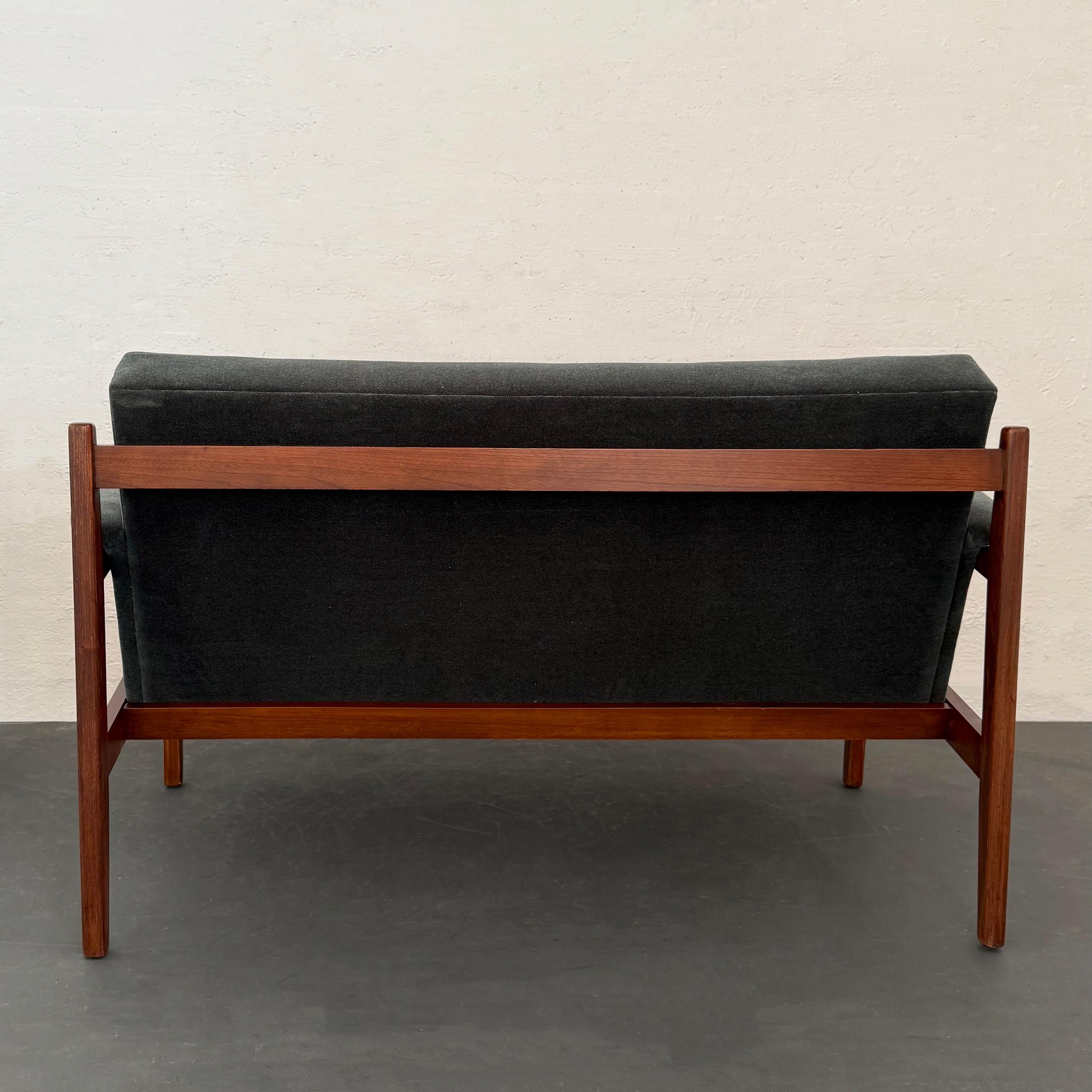 20th Century Mid-Century Modern Walnut And Chenille Upholstered Loveseat Settee