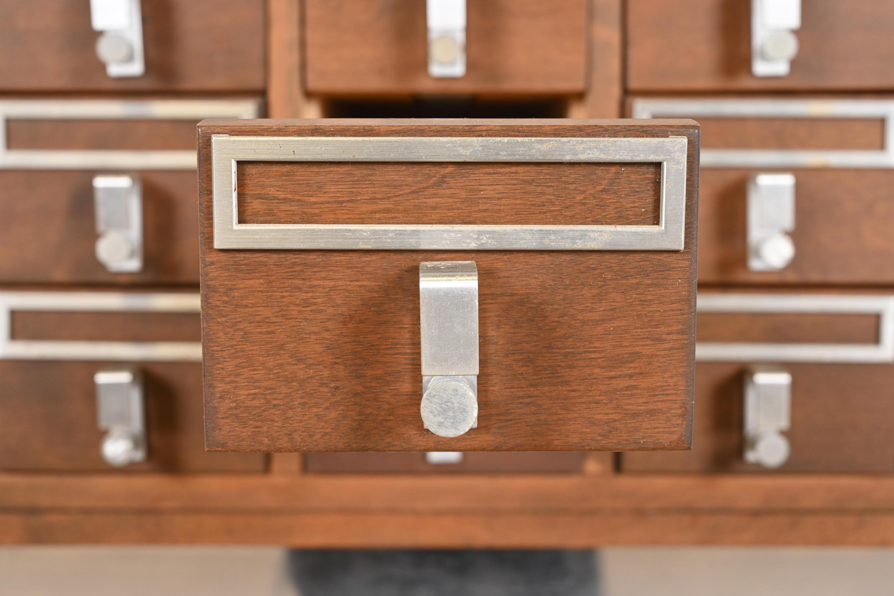 Mid-Century Modern Walnut and Chrome 15-Drawer Library Card Catalog For Sale 3