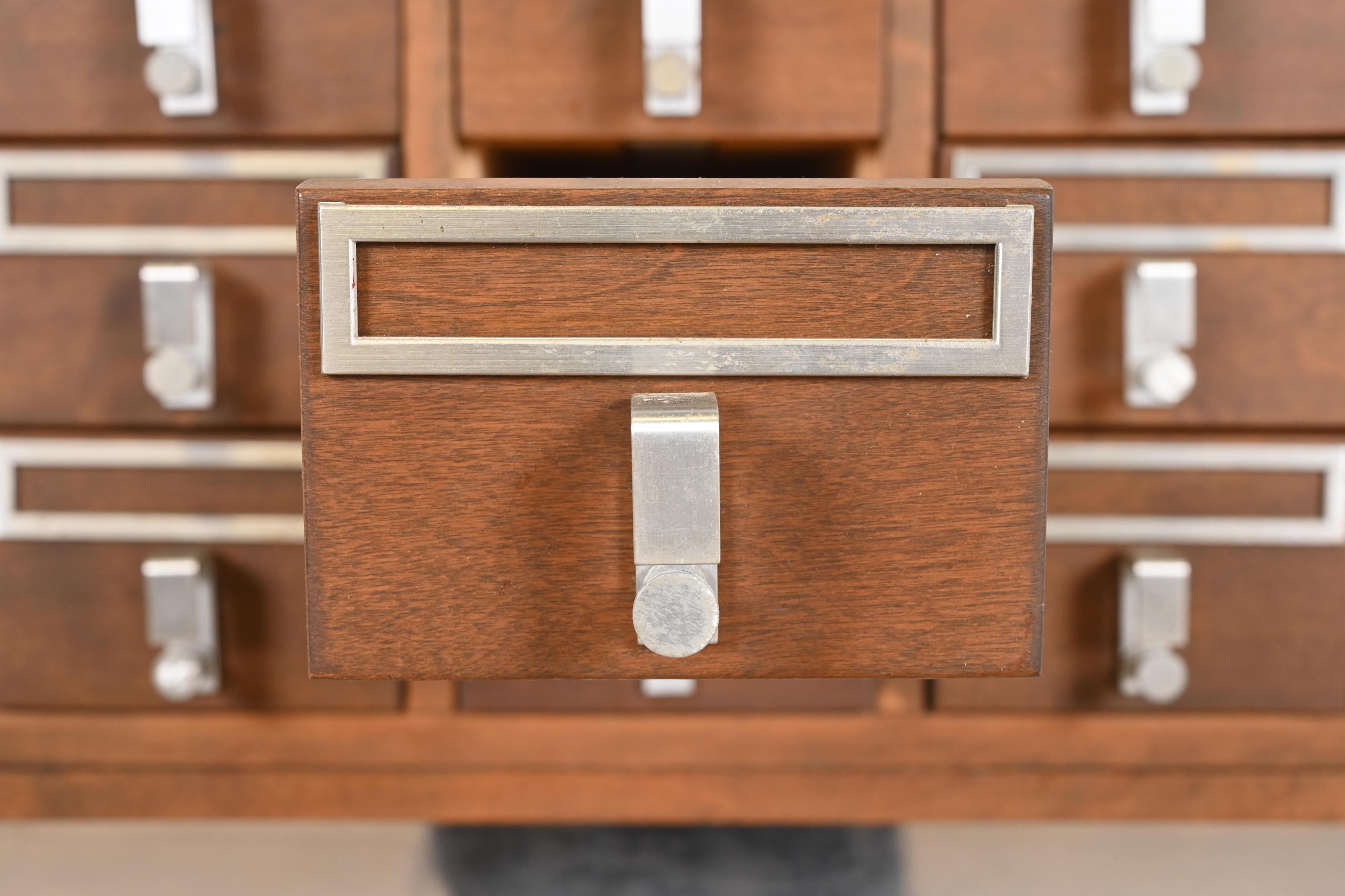 Mid-Century Modern Walnut and Chrome 15-Drawer Library Card Catalog For Sale 5