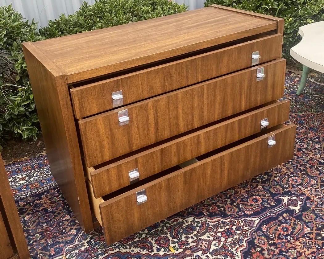 Mid-Century Modern Walnut and Chrome Commode Chests, a Set of 2 In Good Condition In Charleston, SC