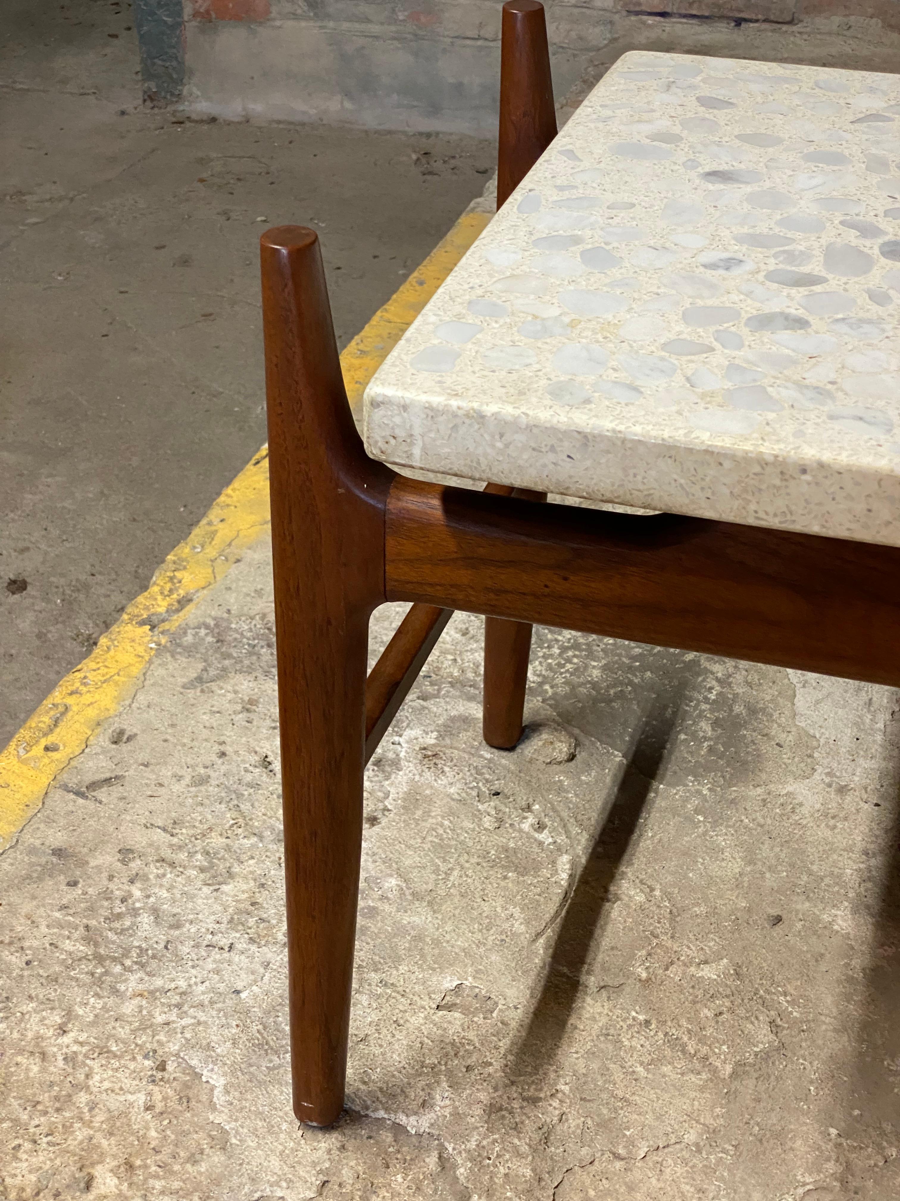 Mid Century Modern Walnut and Floating Terrazzo Top End Table For Sale 2
