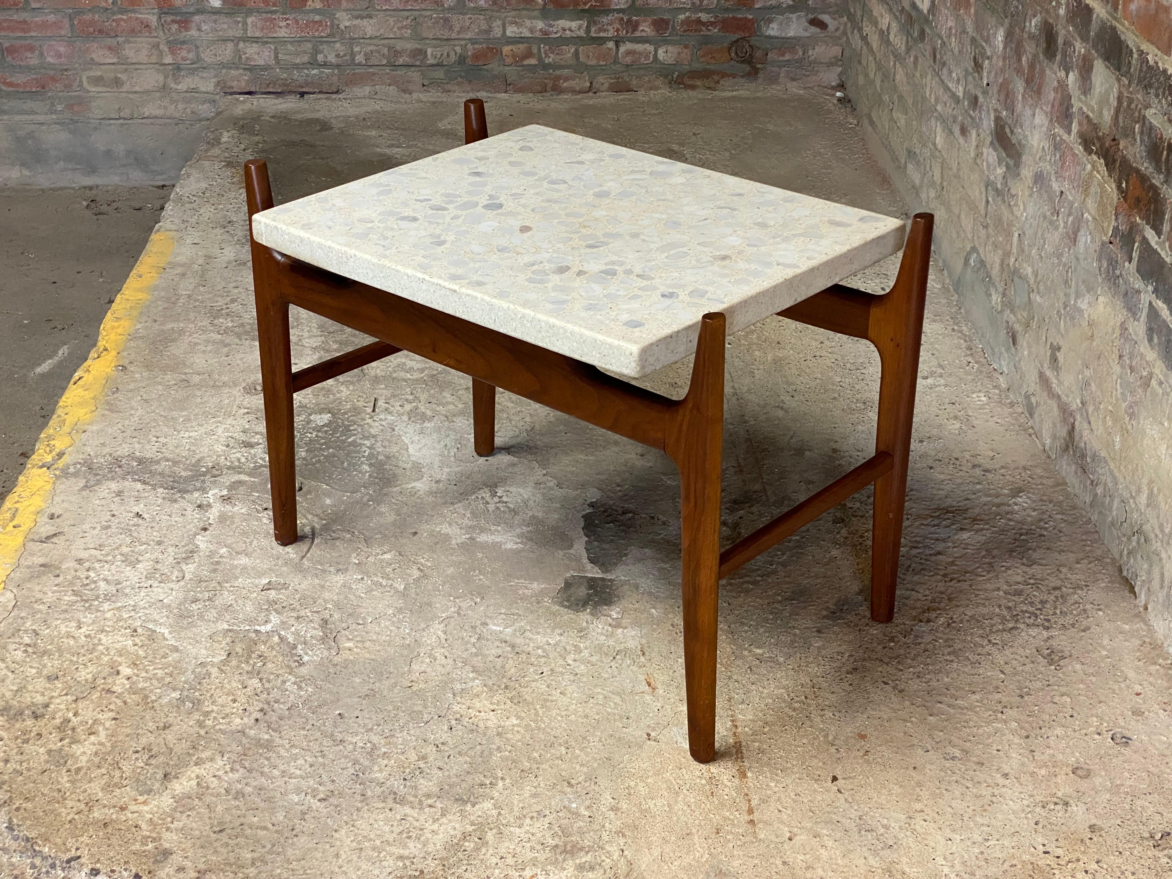 Mid-Century Modern Mid Century Modern Walnut and Floating Terrazzo Top End Table For Sale