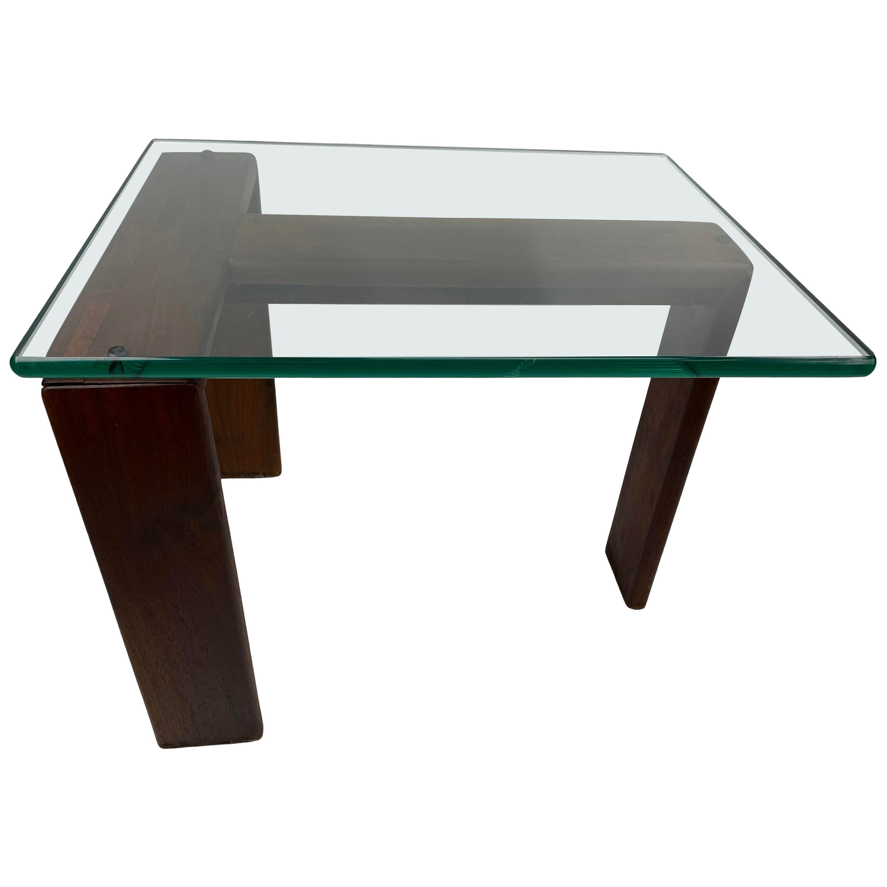 Mid-Century Modern Walnut and Glass Side Table