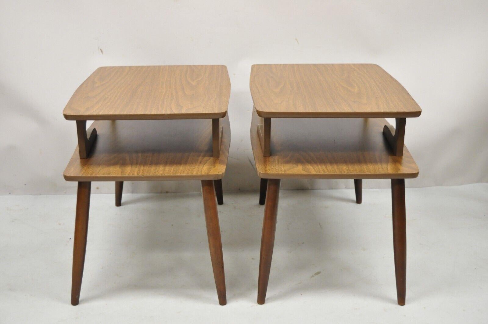 20th Century Mid Century Modern Walnut and Laminate Top 2 Tier Step Up End Tables - a Pair For Sale