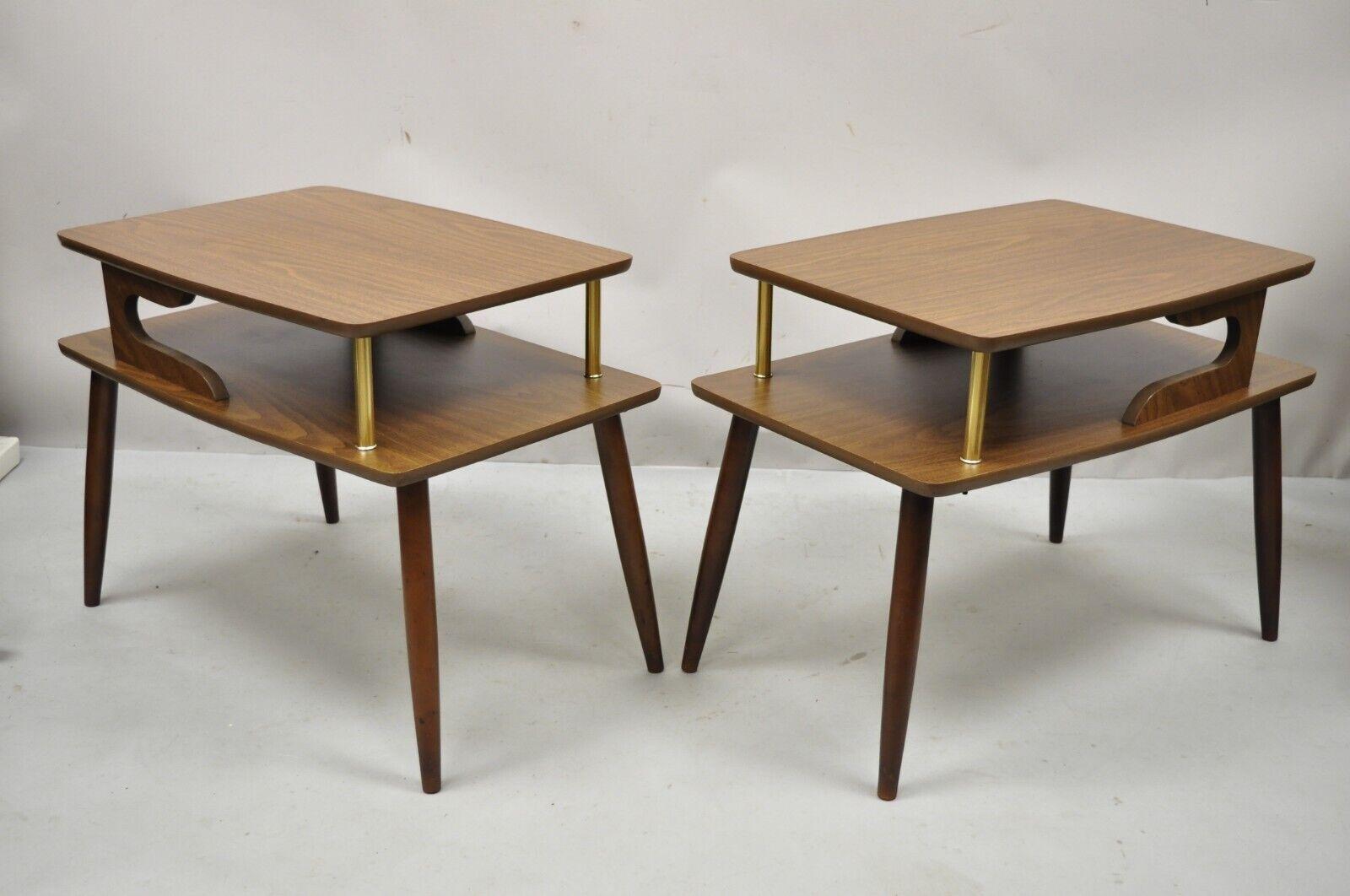 Mid Century Modern Walnut and Laminate Top 2 Tier Step Up End Tables - a Pair For Sale 1