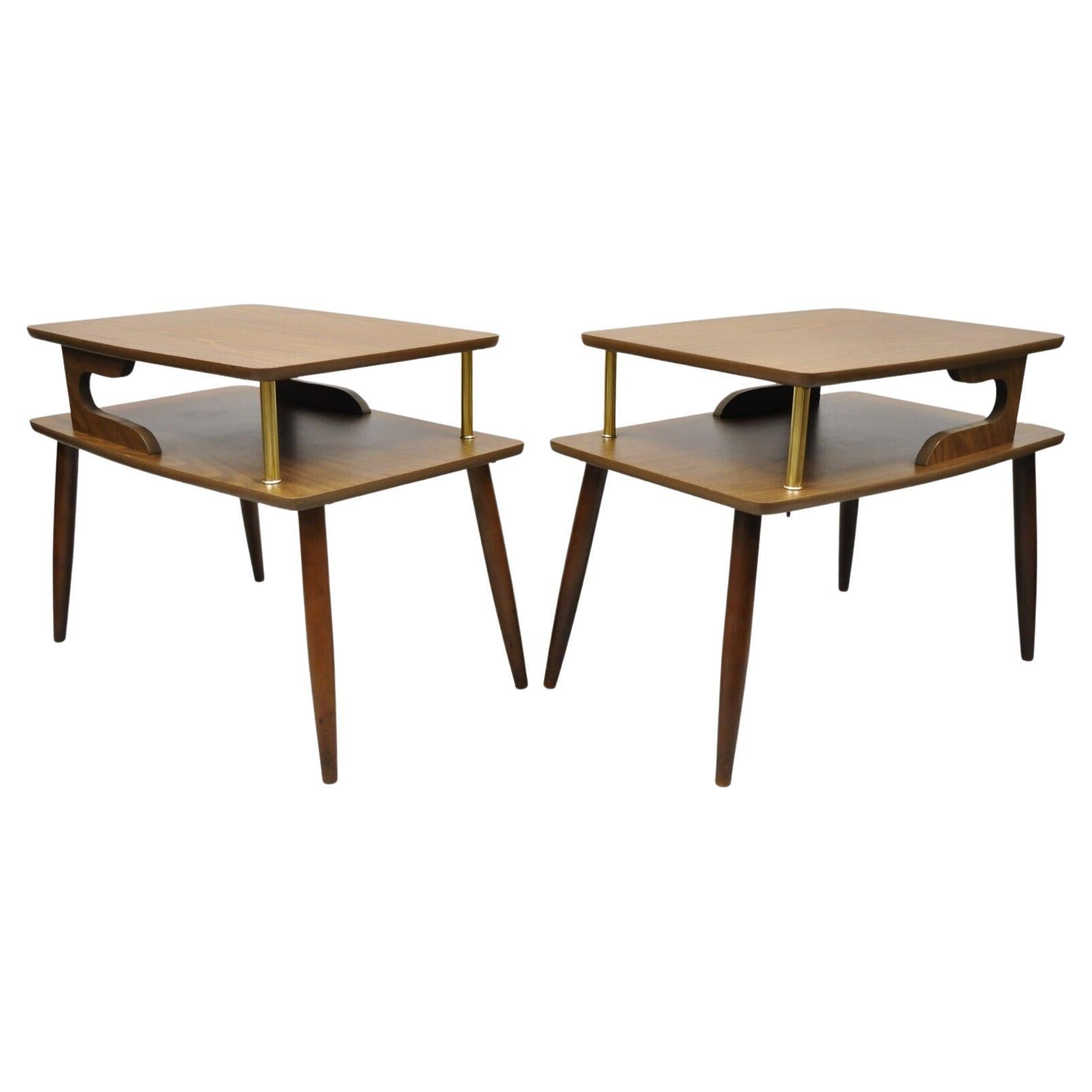 Mid Century Modern Walnut and Laminate Top 2 Tier Step Up End Tables - a Pair For Sale