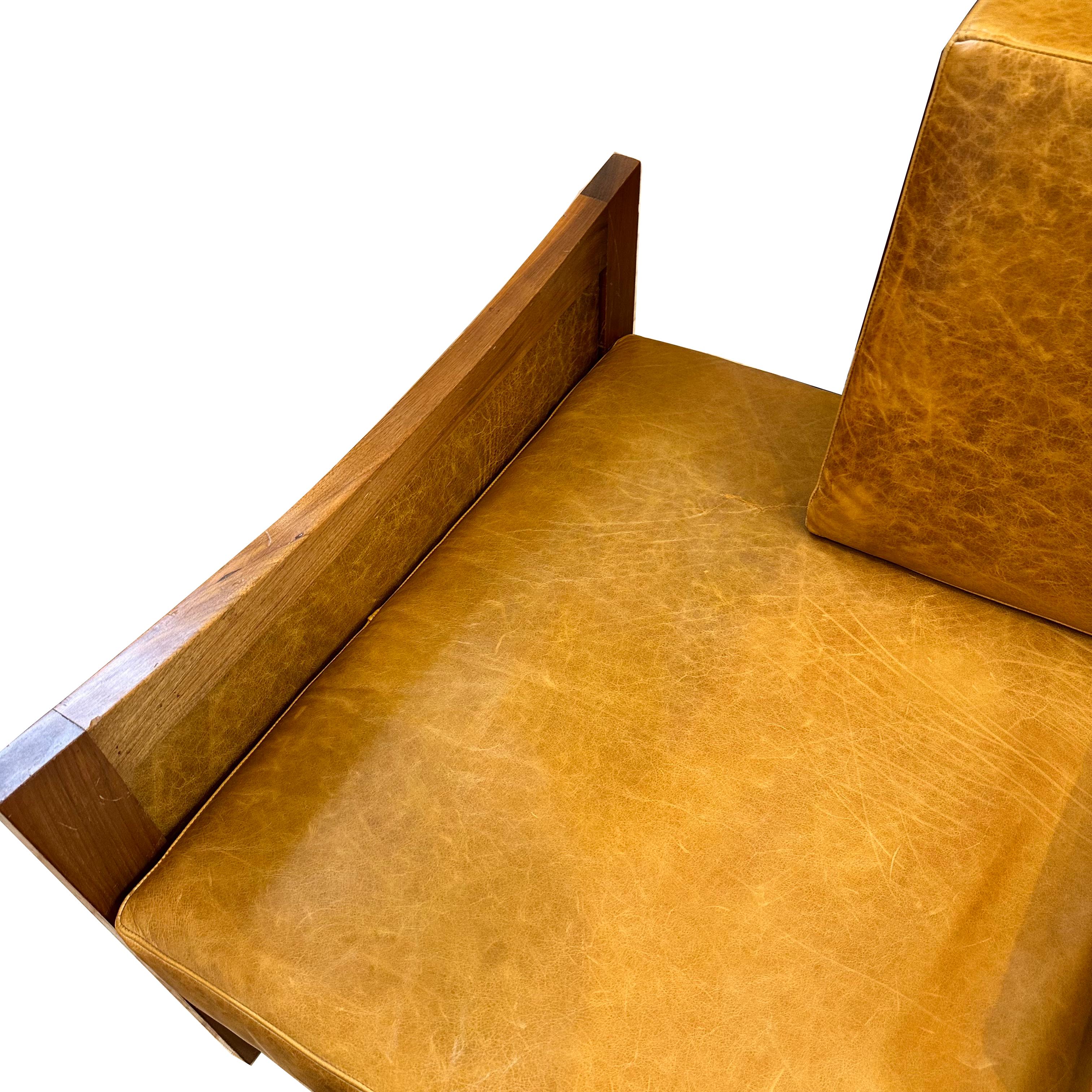Mid-Century Modern Walnut and Leather Sofa with End Table by Lane 3