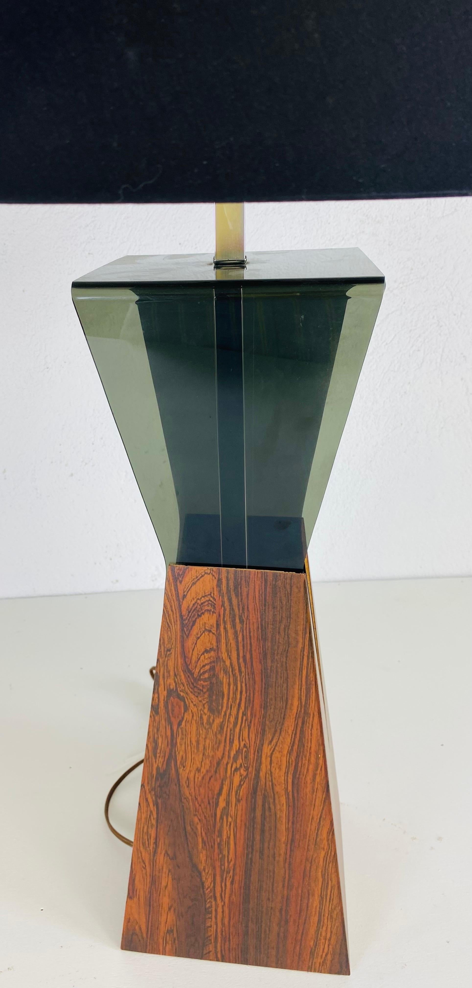 Mid-Century Modern Mid-century modern walnut and Lucite table lamp