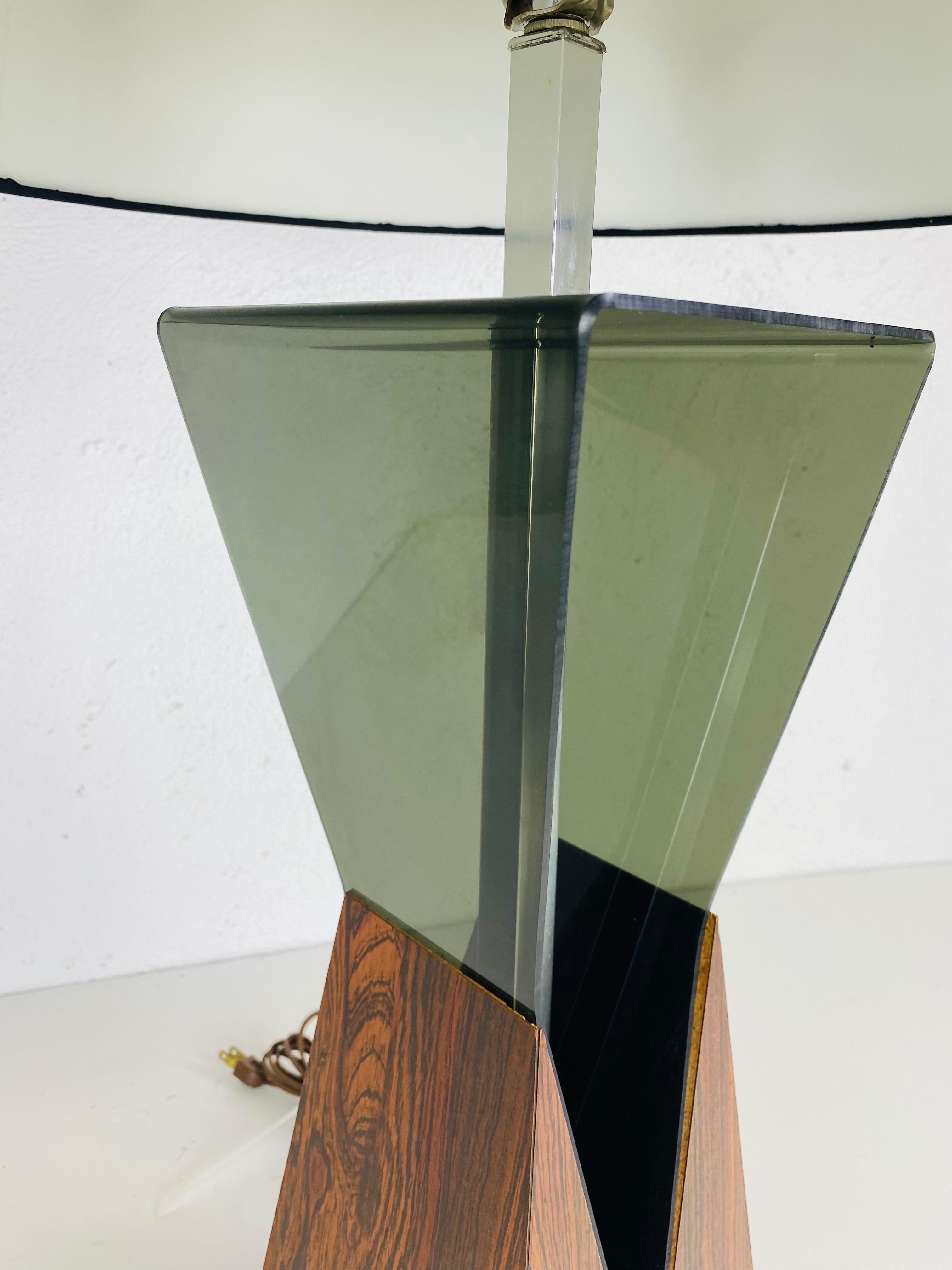 American Mid-century modern walnut and Lucite table lamp