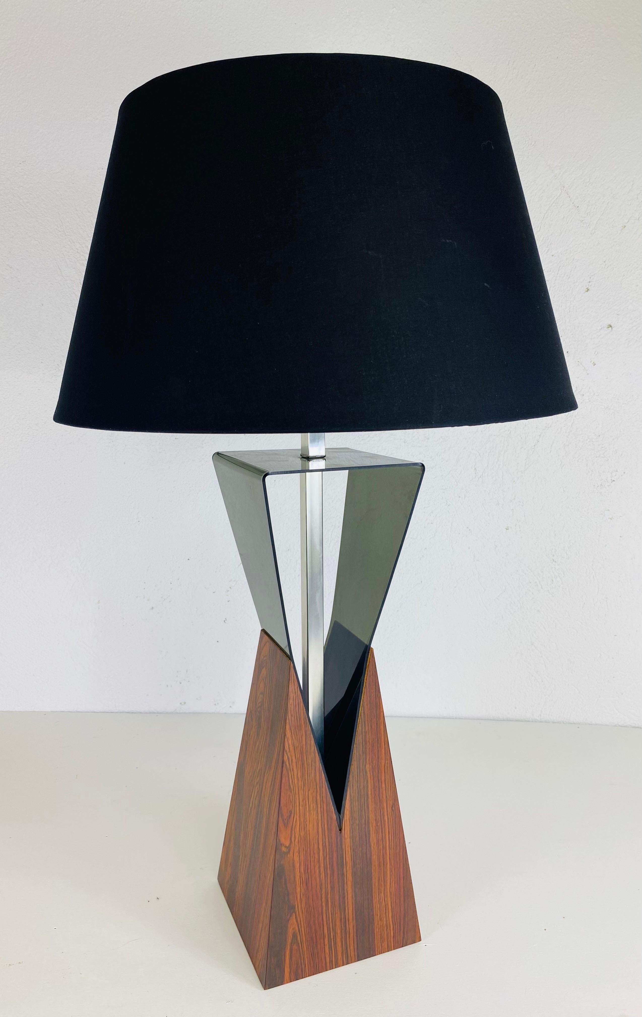 Other Mid-century modern walnut and Lucite table lamp