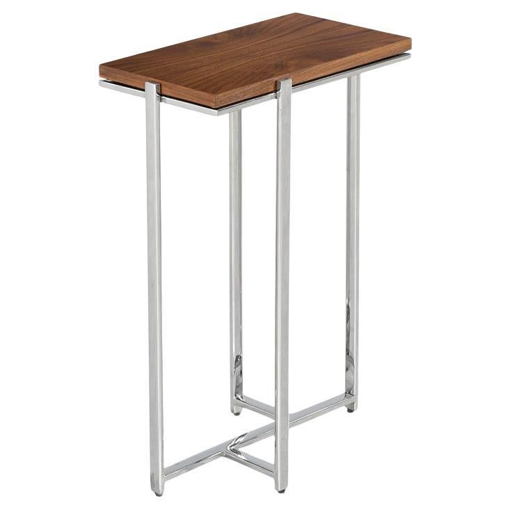 Table à boire en métal et noyer de style moderne du milieu du siècle en vente