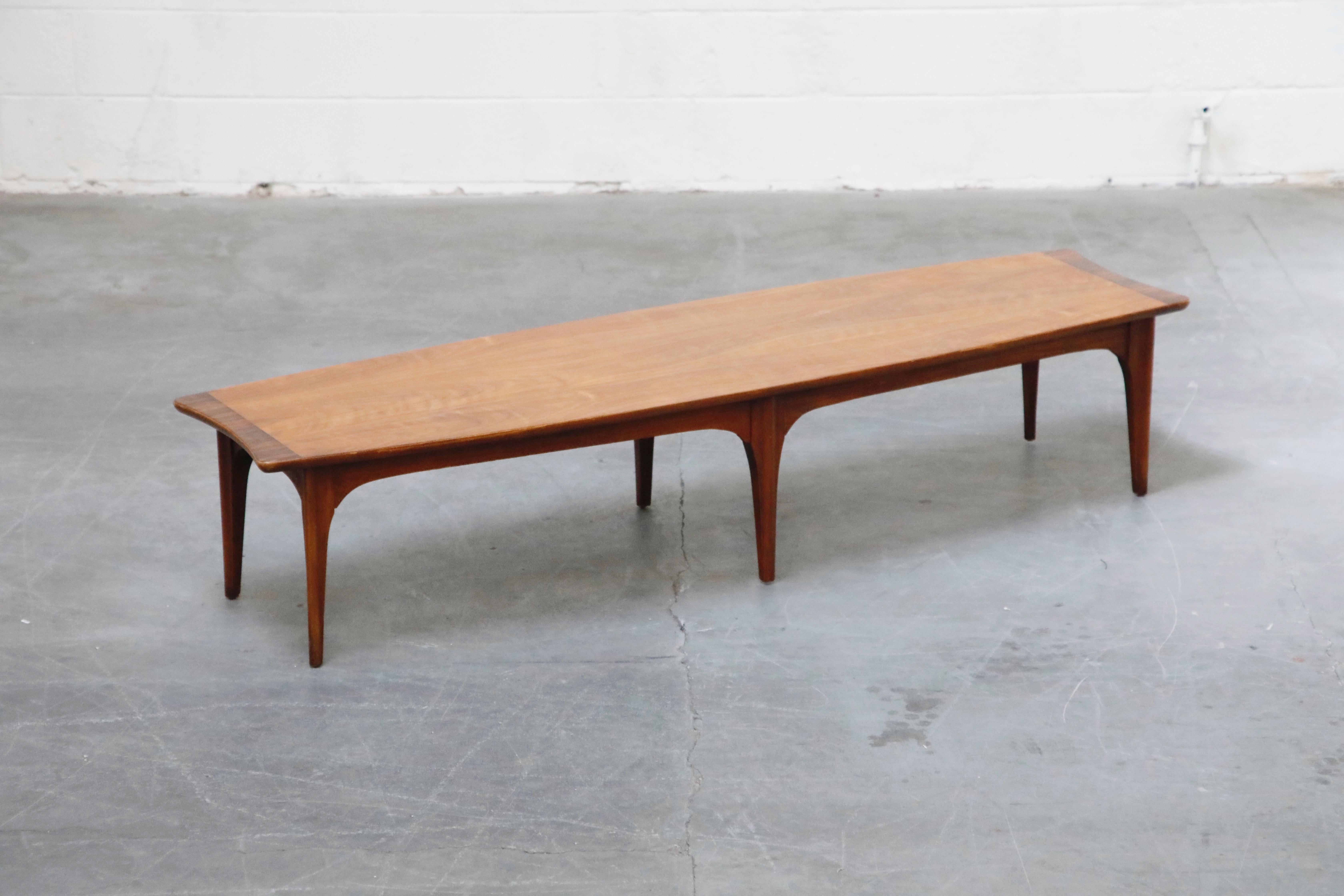 American Mid-Century Modern Walnut and Rosewood Surfboard Shaped Coffee Table, circa 1970