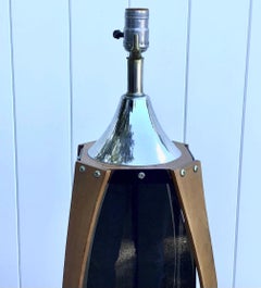 Mid-Century Modern Walnut and Smoked Acrylic Paneled Lamps, a Pair